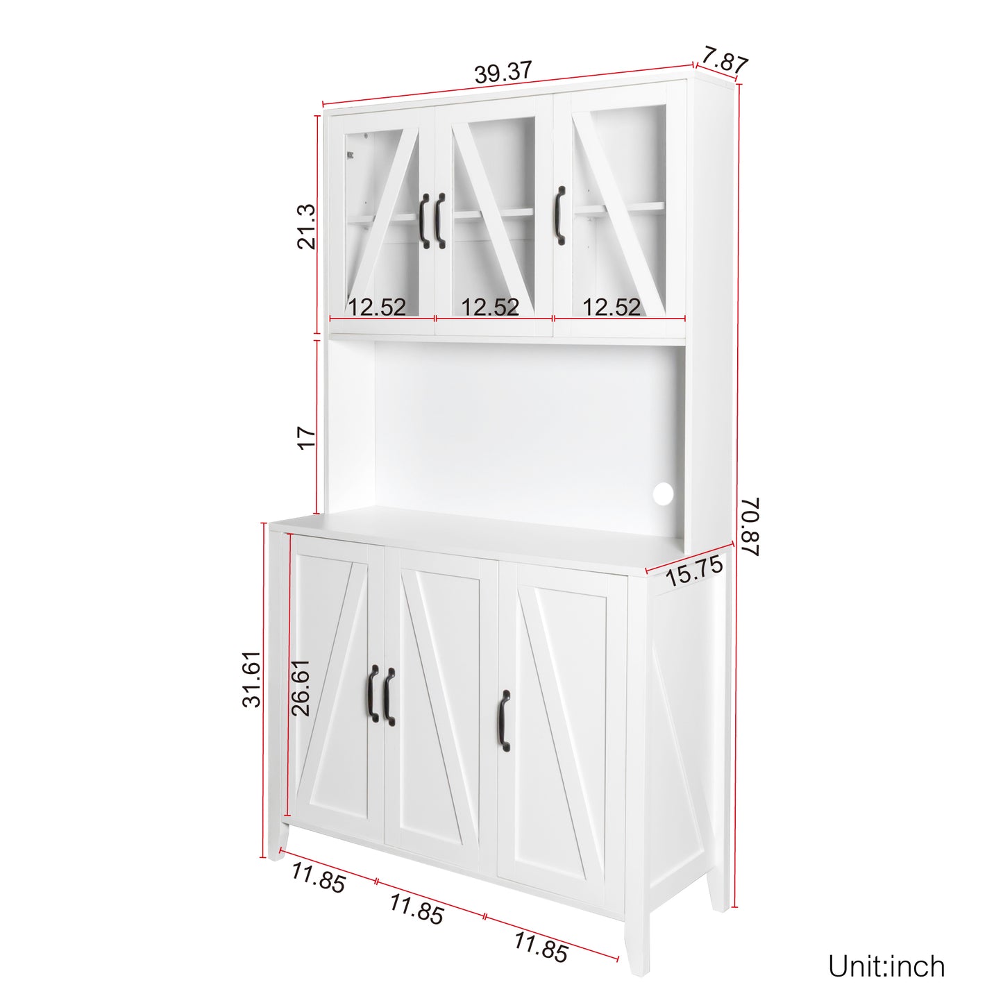 Large Kitchen Pantry Storage Cabinet with Glass Doors, Drawers & Open Shelves, Freestanding Kitchen Cupboard Buffet Cabinet for Living Room