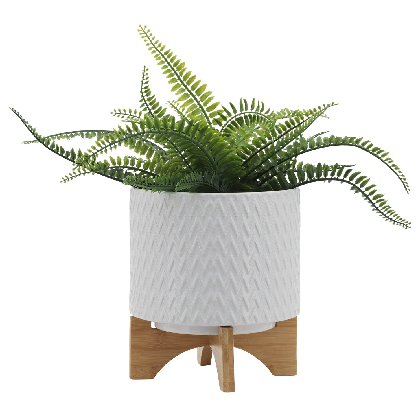 8" Chervron Planter with Stand - White
