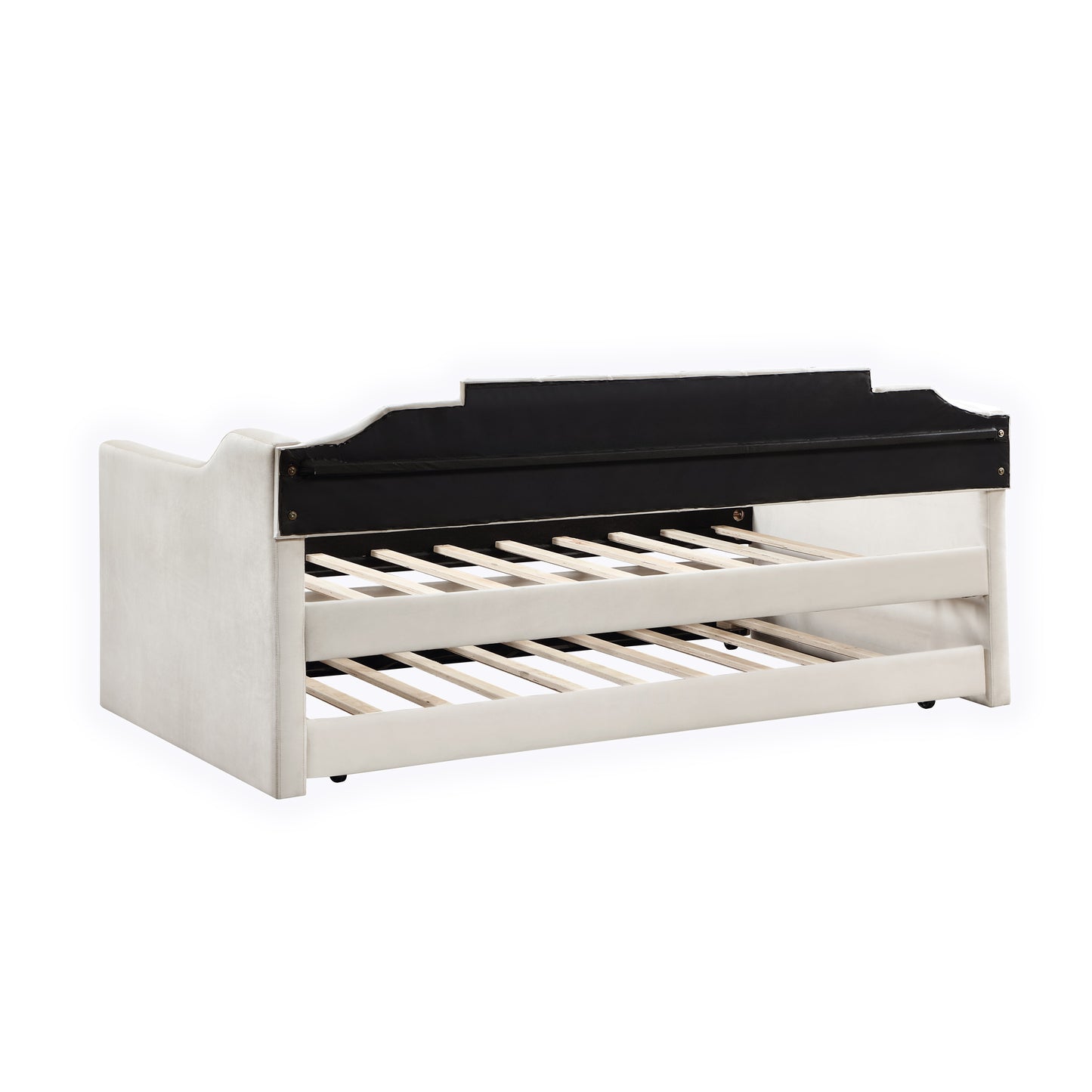 Velvet Daybed with Trundle Upholstered Tufted Sofa Bed, both Twin Size, Beige
