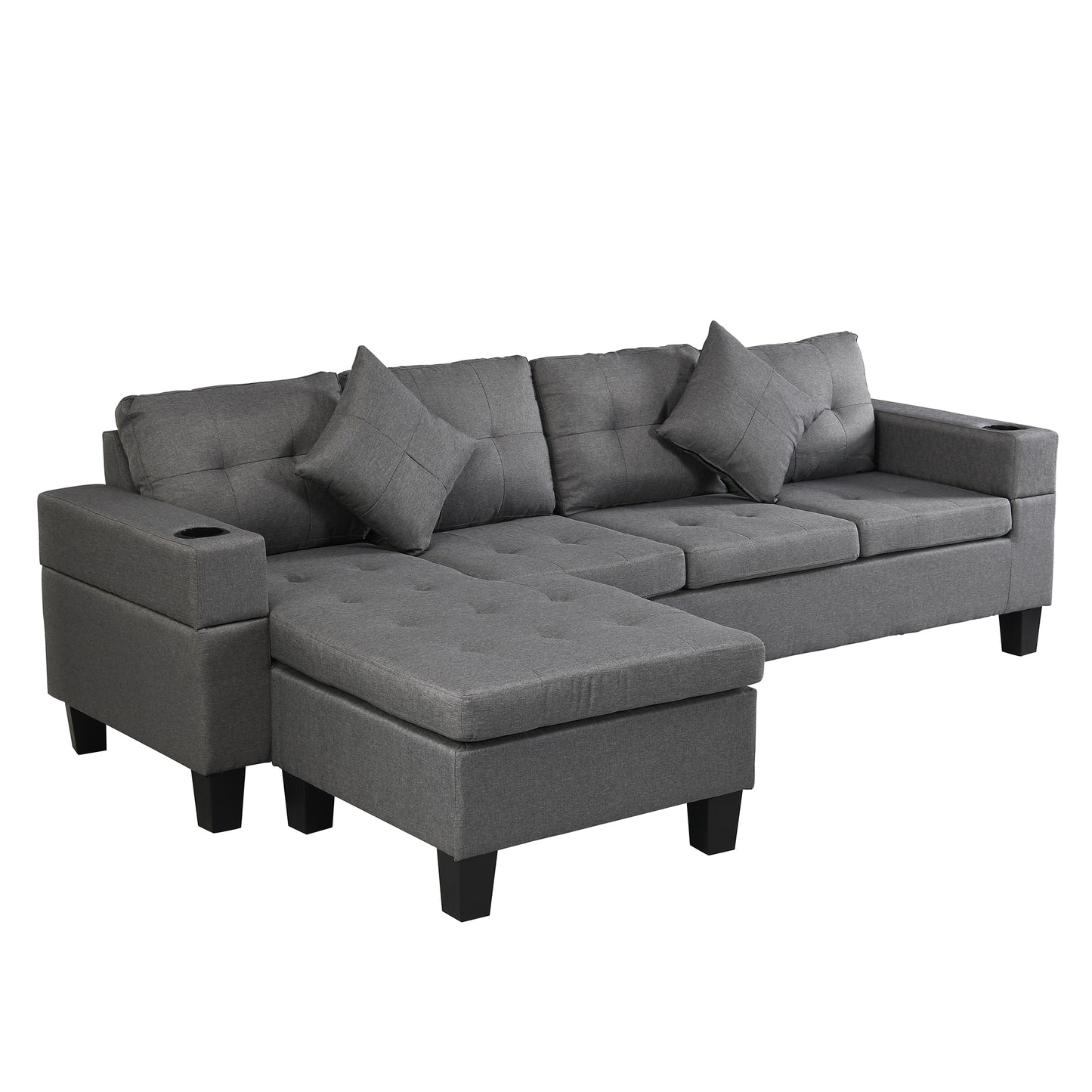 Sectional Sofa Set for Living Room with L Shape Chaise Lounge ,cup holder and Left or Right Hand Chaise Modern 4 Seat