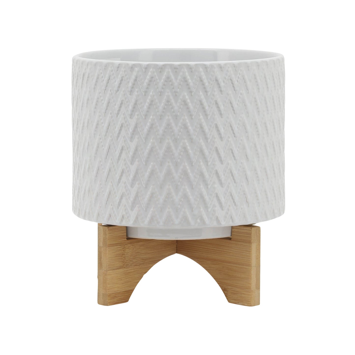 8" Chervron Planter with Stand - White