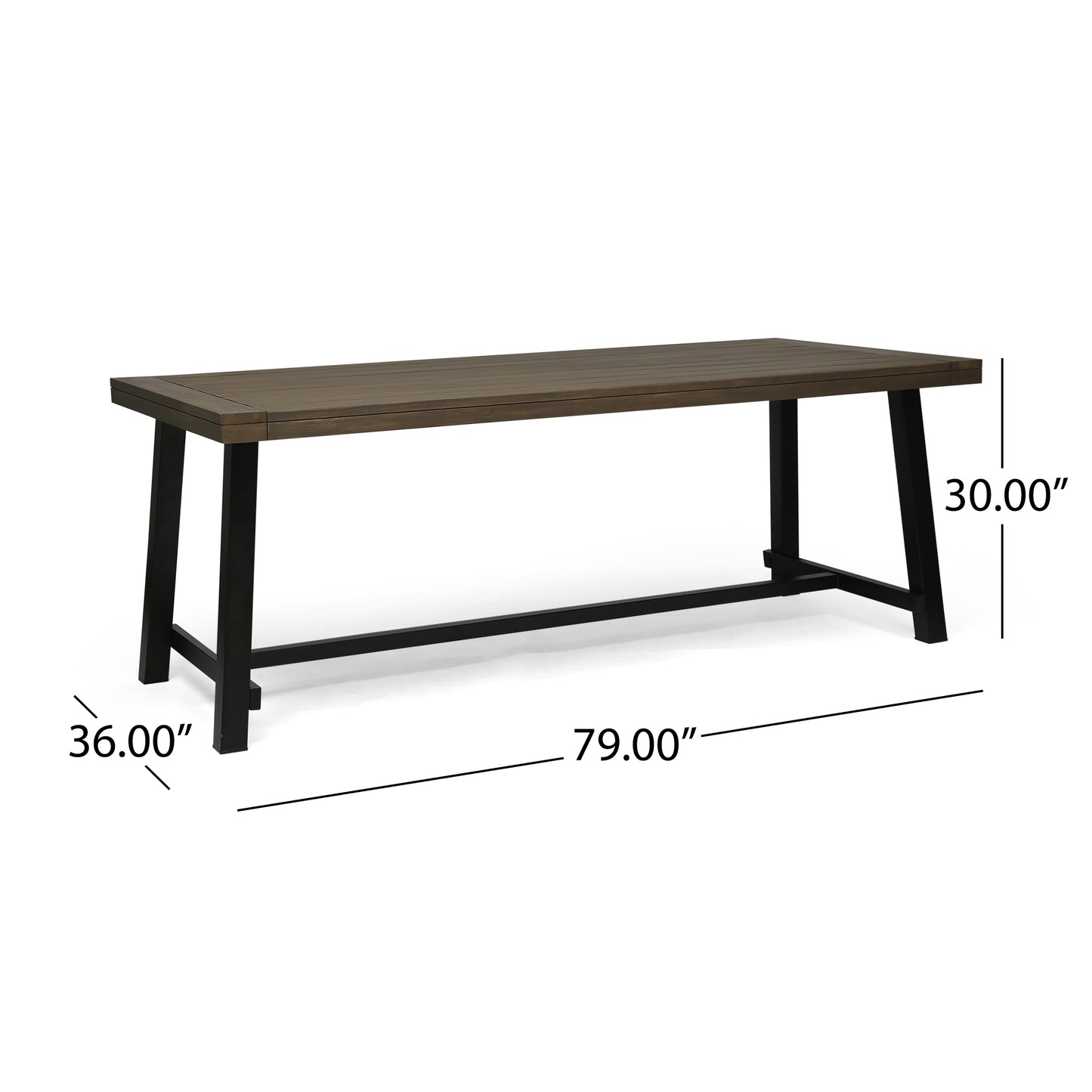 Grey and Black Acacia Wood Outdoor Dining Table