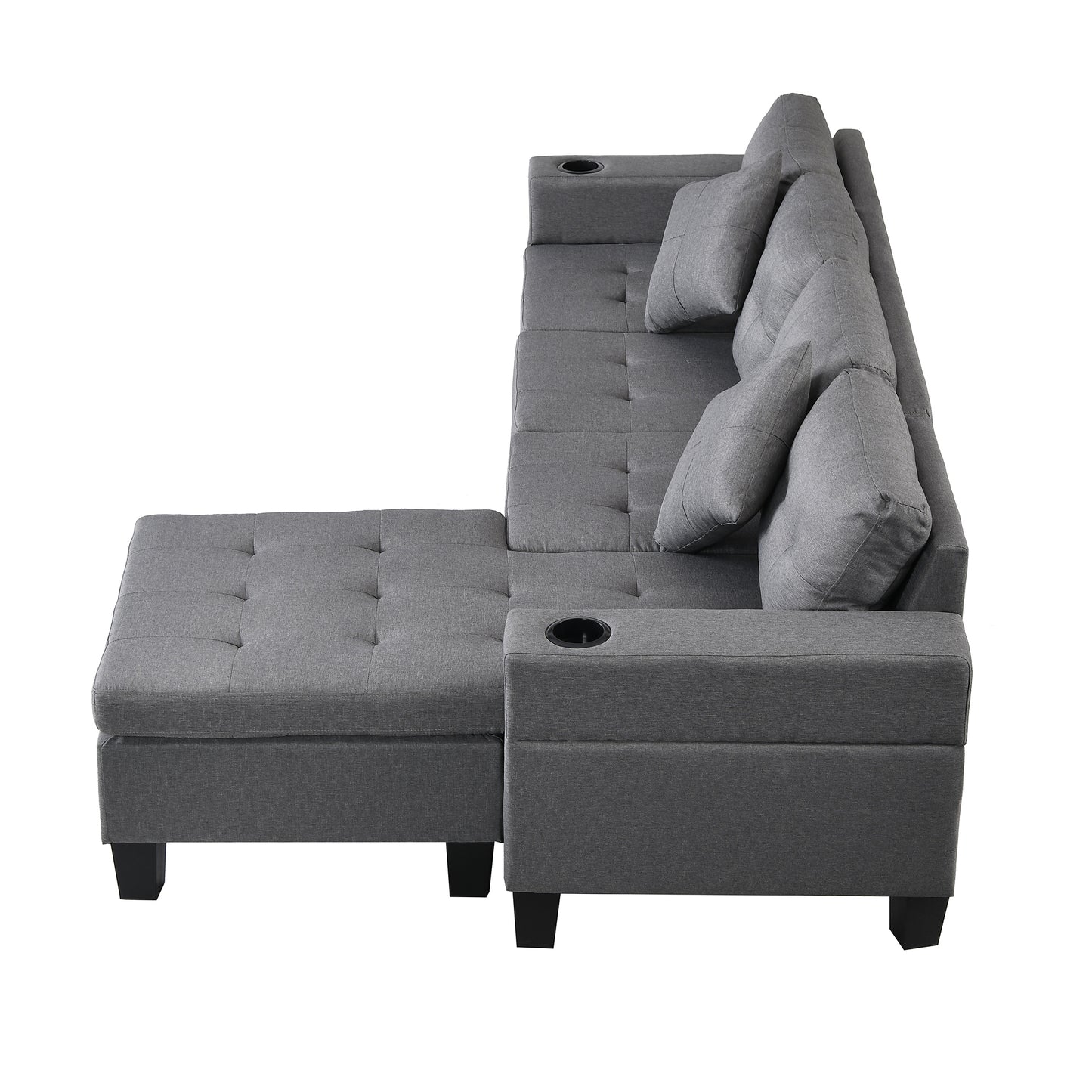 Sectional Sofa Set for Living Room with L Shape Chaise Lounge ,cup holder and Left or Right Hand Chaise Modern 4 Seat