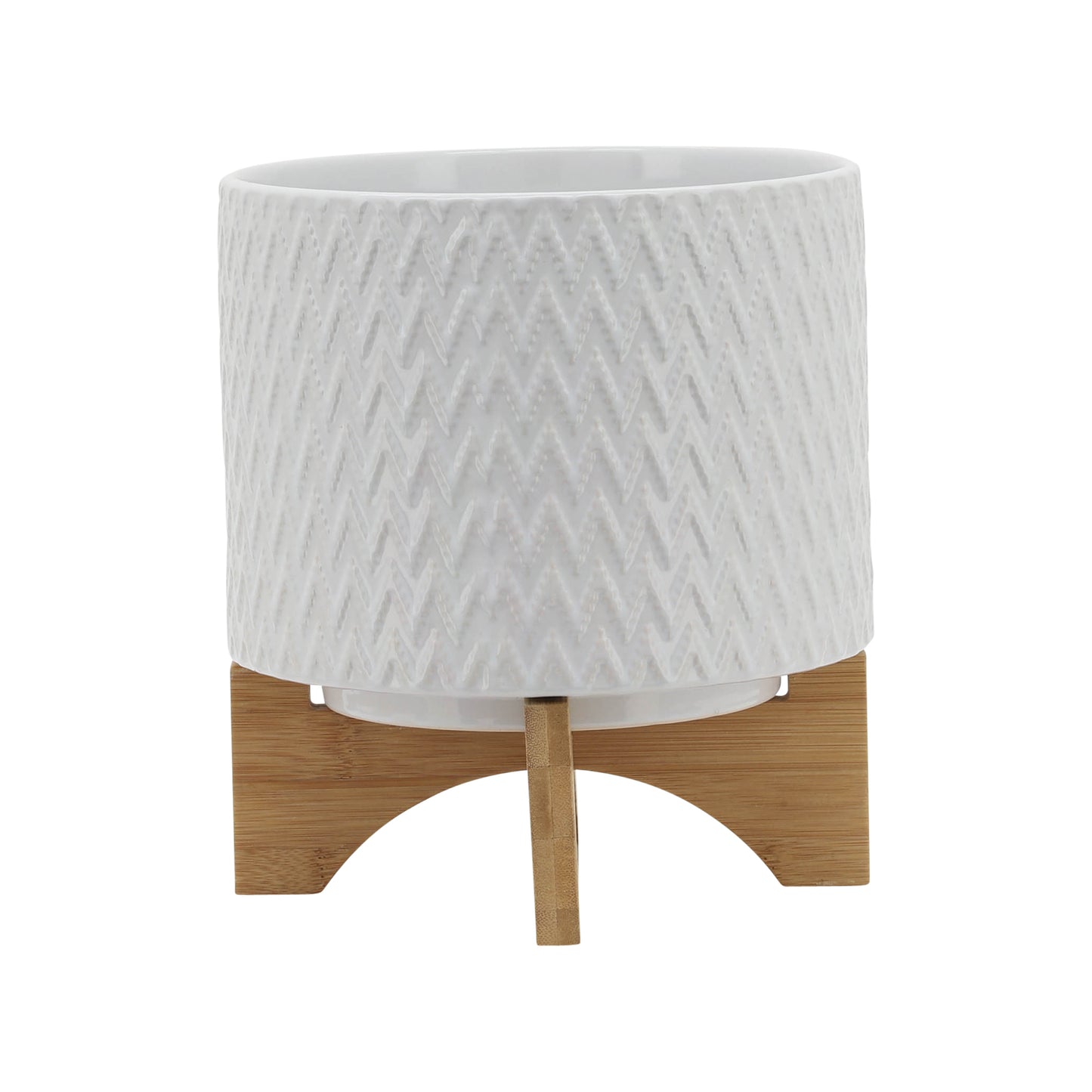 8" Chervron Planter with Stand - White