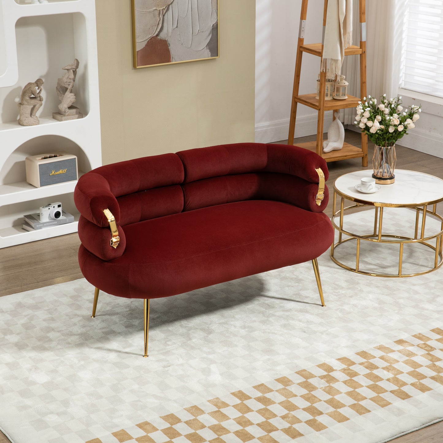 Accent Chair with Golden feet, red