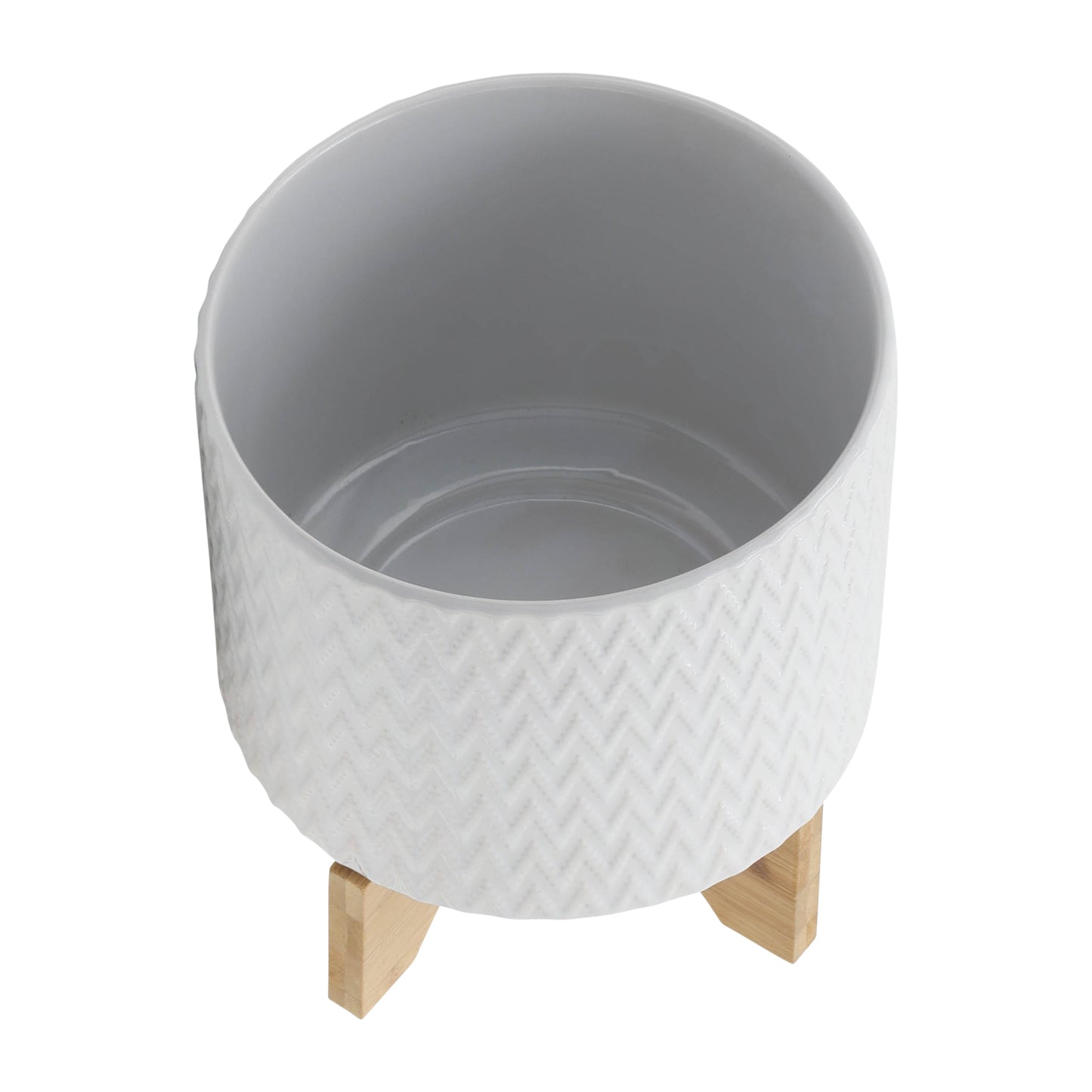 8" Chervron Planter with Stand - White