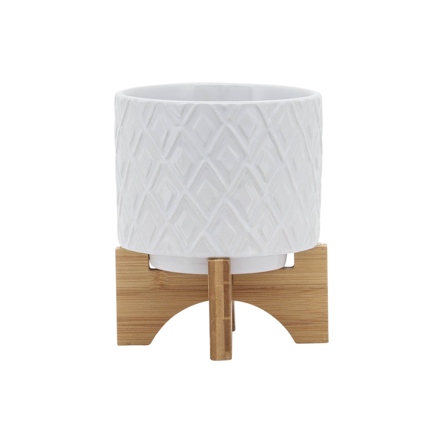 5" Diamond Planter with Stand - White