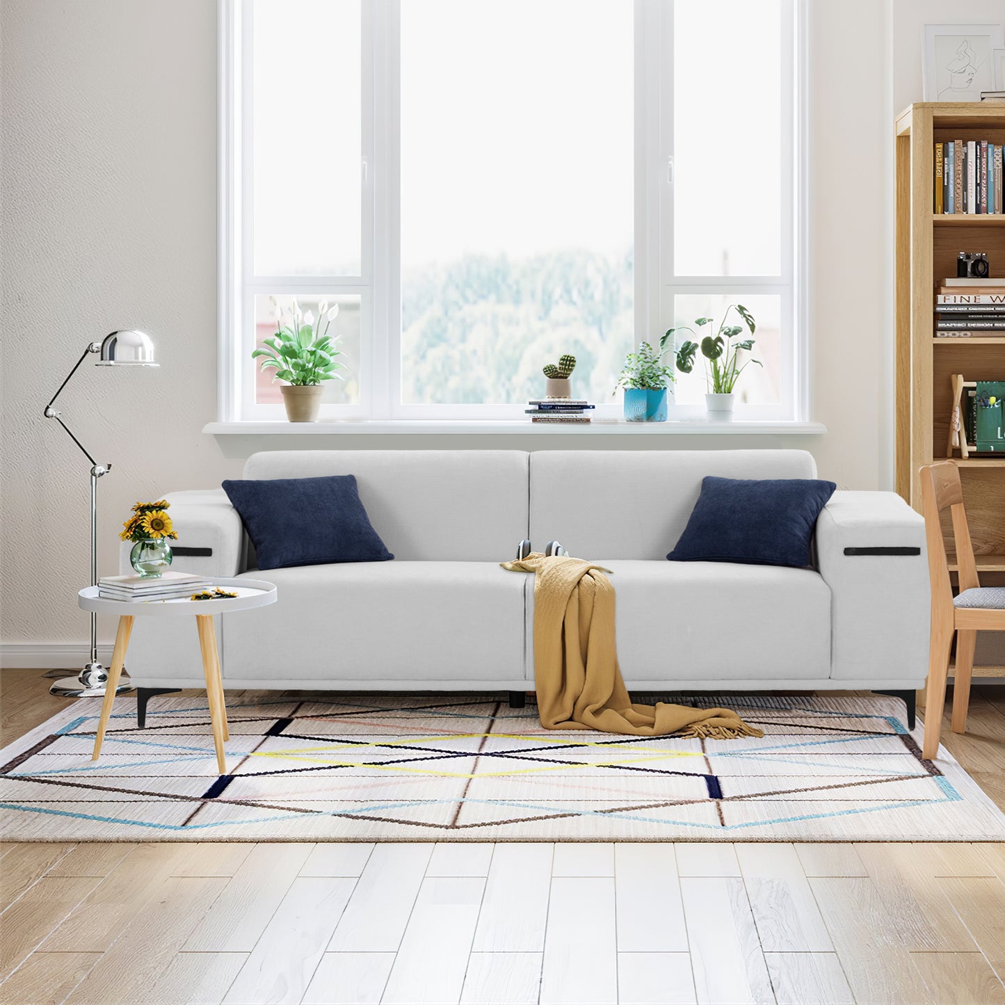 3 Seater Sofa with 2 Stretchable Walnut Pad for Living Room