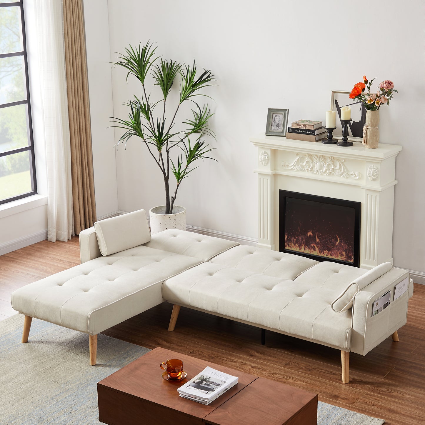 Convertible Sectional Sofa sleeper, Left Facing L-shaped Sofa Counch For Living Room