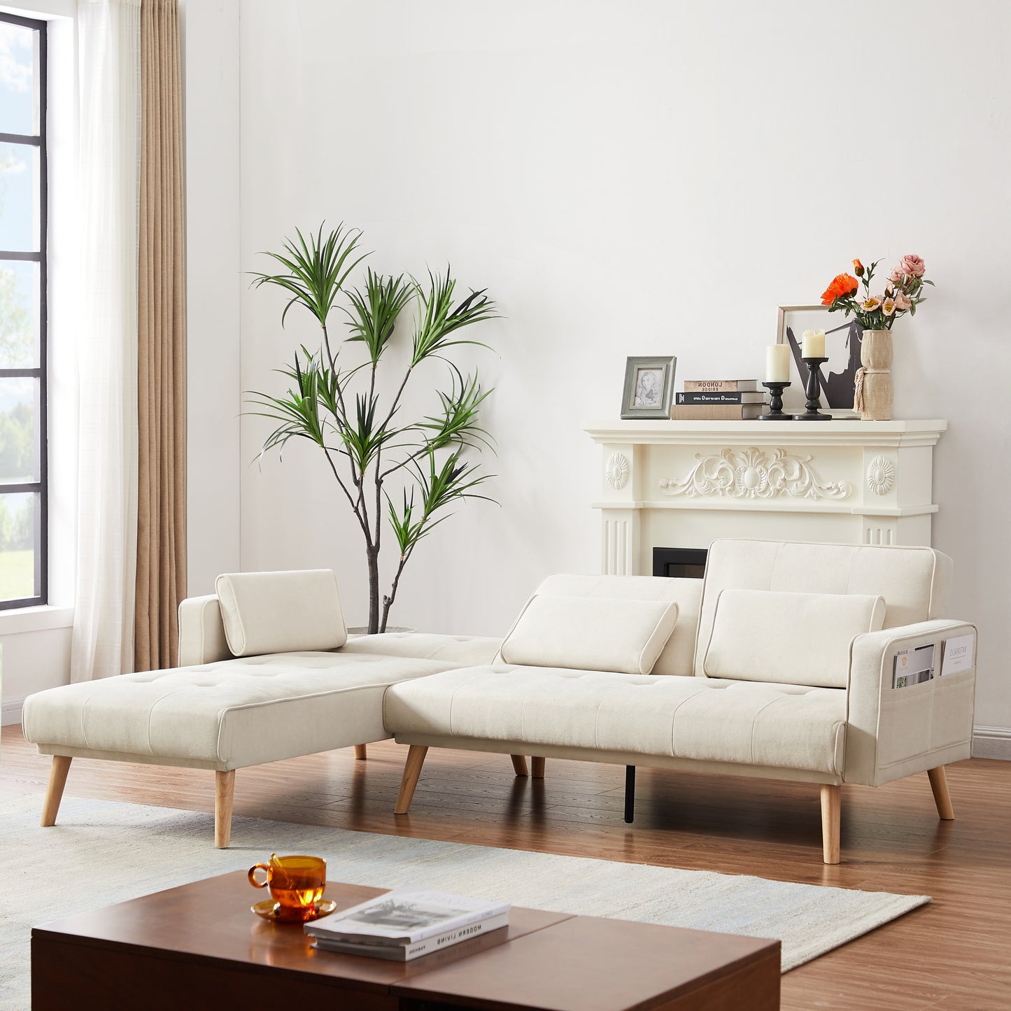 Convertible Sectional Sofa sleeper, Left Facing L-shaped Sofa Counch For Living Room