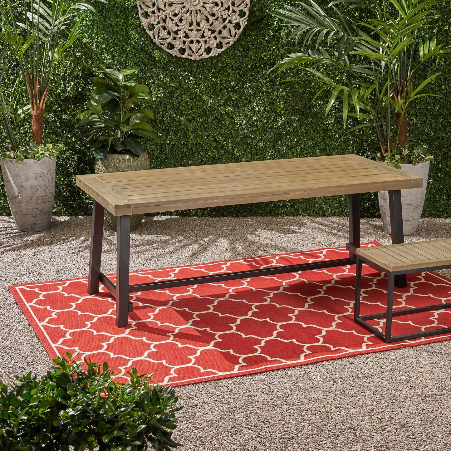 Grey and Black Acacia Wood Outdoor Dining Table