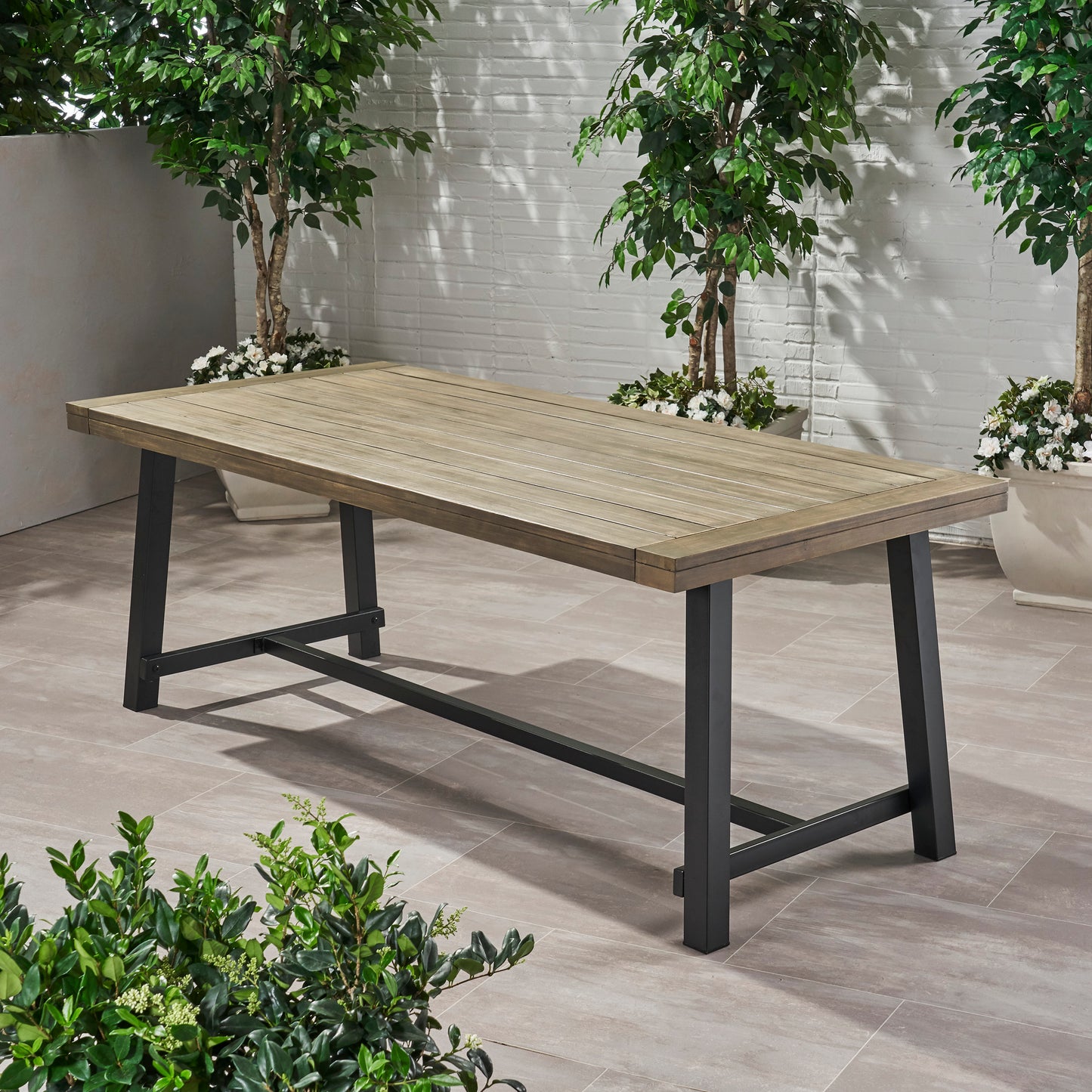 Grey and Black Acacia Wood Outdoor Dining Table