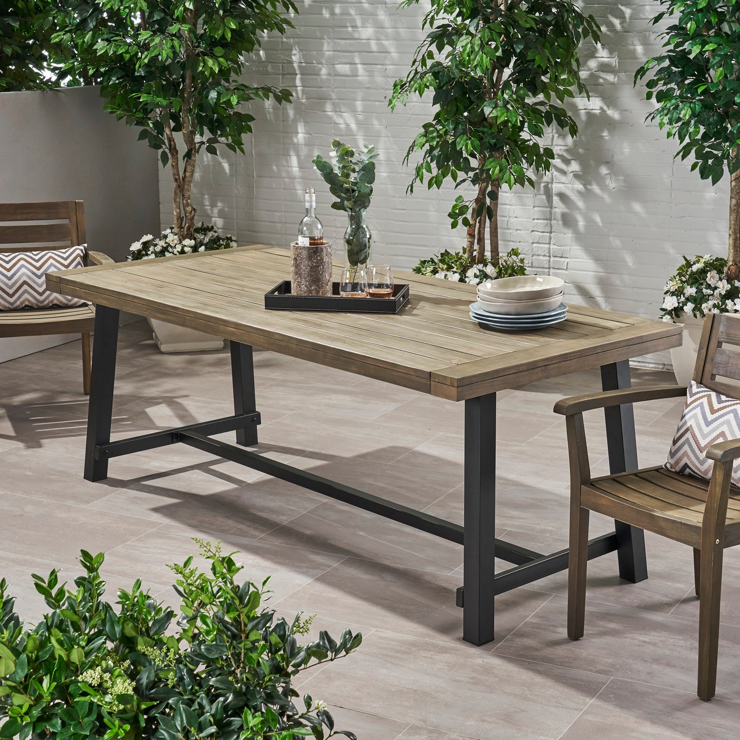 Grey and Black Acacia Wood Outdoor Dining Table