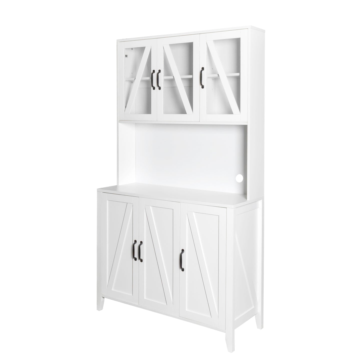 Large Kitchen Pantry Storage Cabinet with Glass Doors, Drawers & Open Shelves, Freestanding Kitchen Cupboard Buffet Cabinet for Living Room