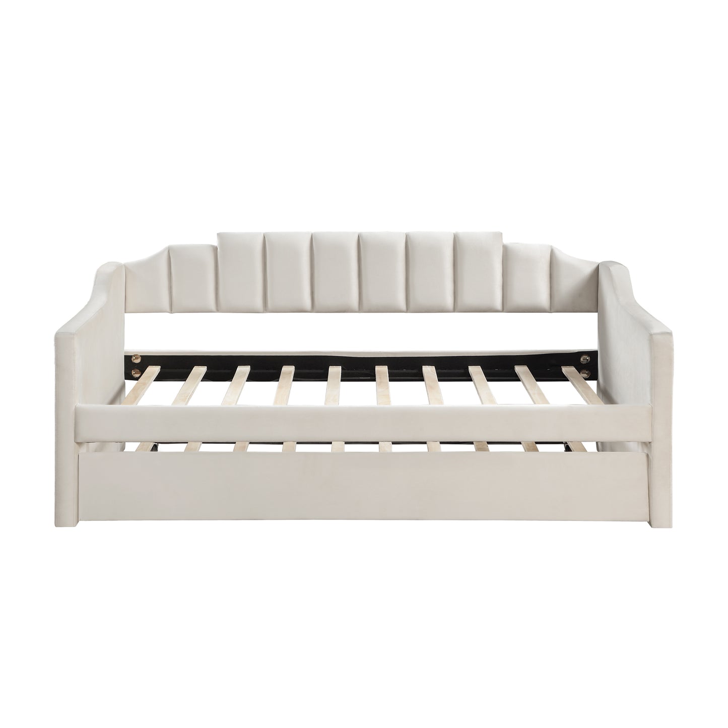 Velvet Daybed with Trundle Upholstered Tufted Sofa Bed, both Twin Size, Beige