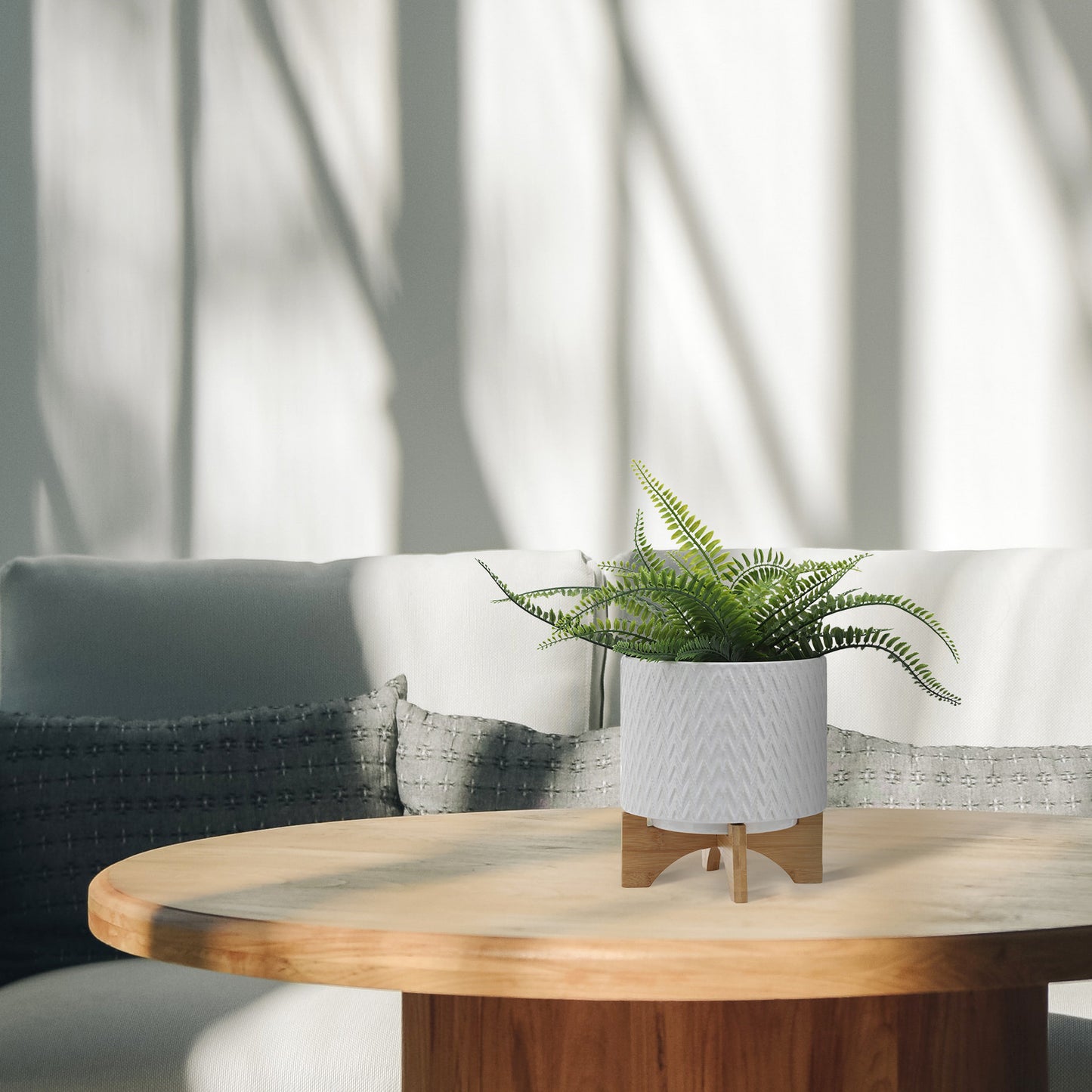 8" Chervron Planter with Stand - White