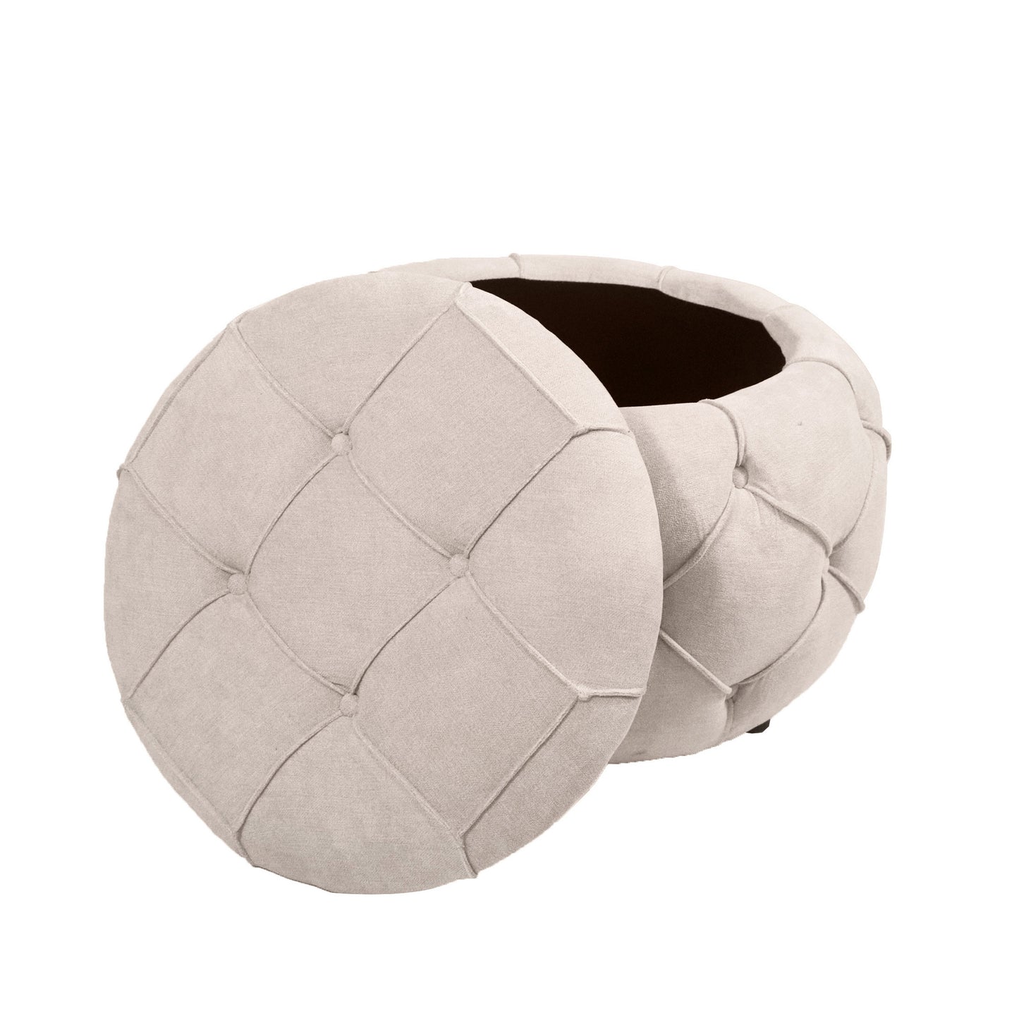 Laney Large Button Tufted Woven Round Storage Ottoman