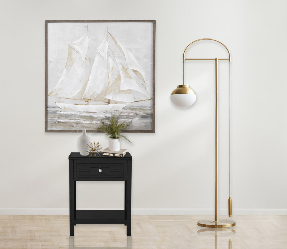 Dylan Black Wooden Nightstand / End Table with Glass Top and Drawer