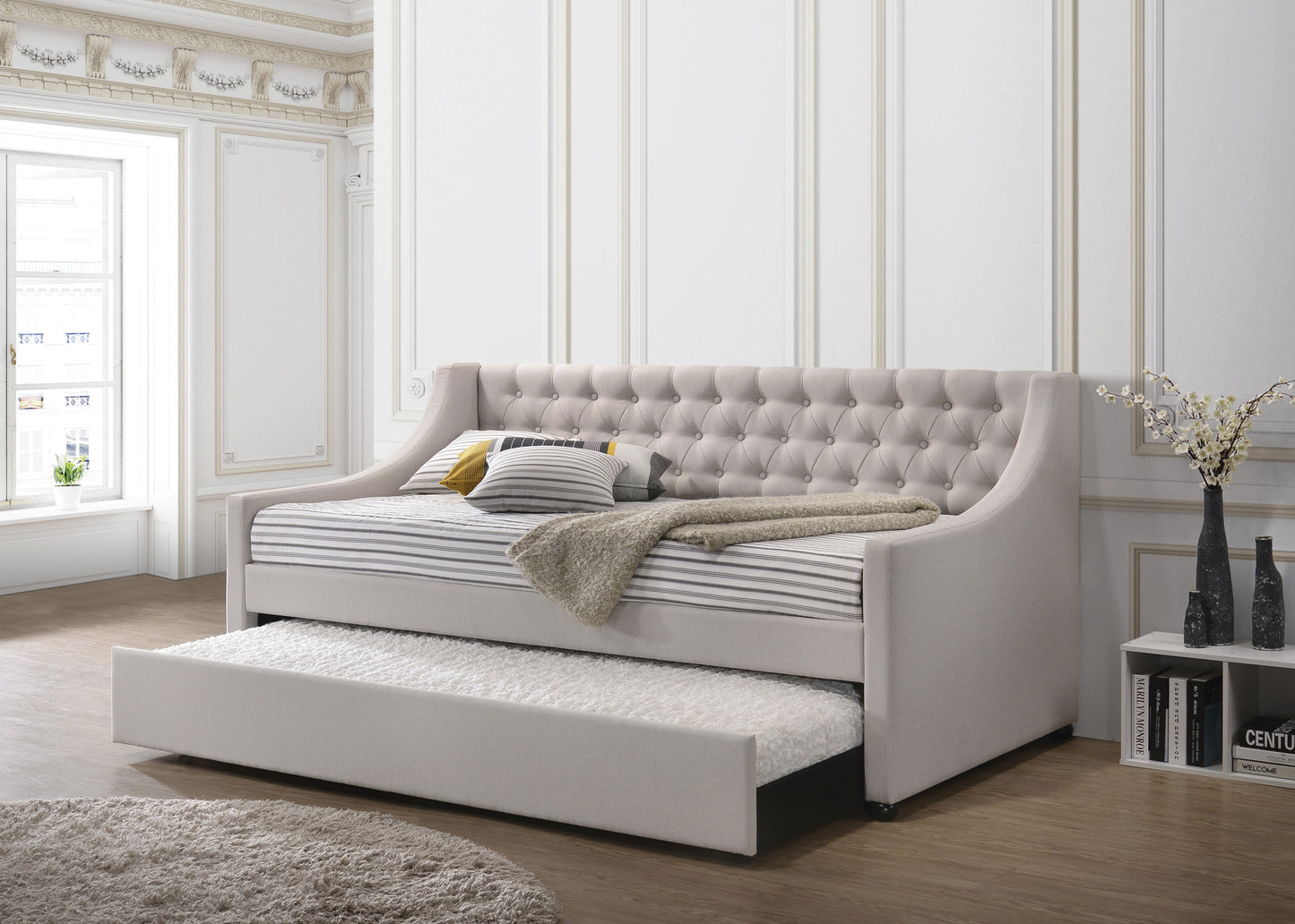 ACME Lianna Daybed & Trundle Fog Fabric (1Set/2Ctn) - Twin