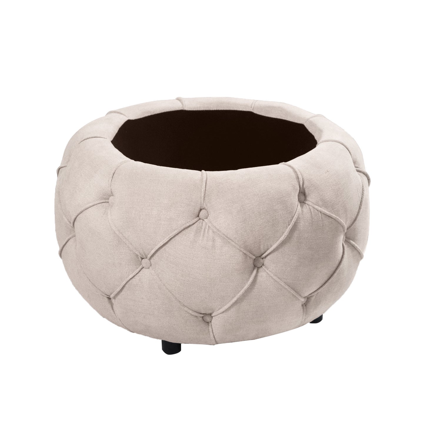 Laney Large Button Tufted Woven Round Storage Ottoman