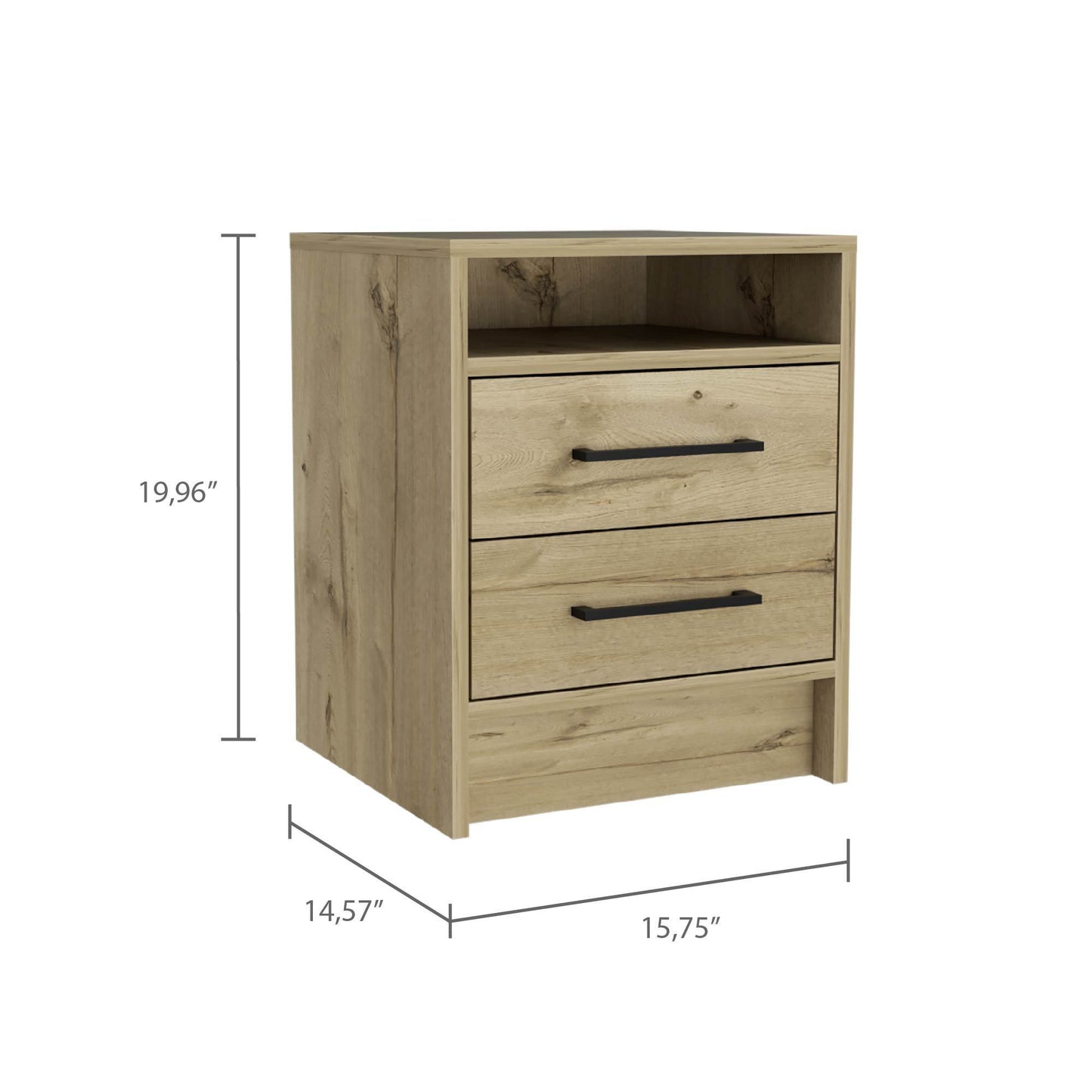 Eter Nightstand, Superior Top, Two Drawers -Light Oak