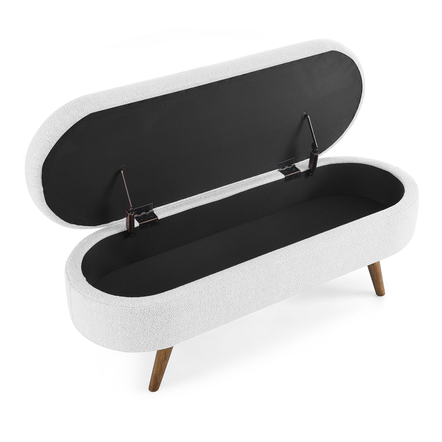 Isiris Ottoman Oval Storage Bench, Rubber Wood Legs, White(43.5“x16”x16“)