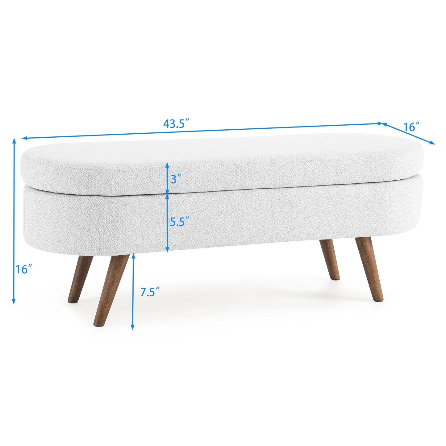 Isiris Ottoman Oval Storage Bench, Rubber Wood Legs, White(43.5“x16”x16“)