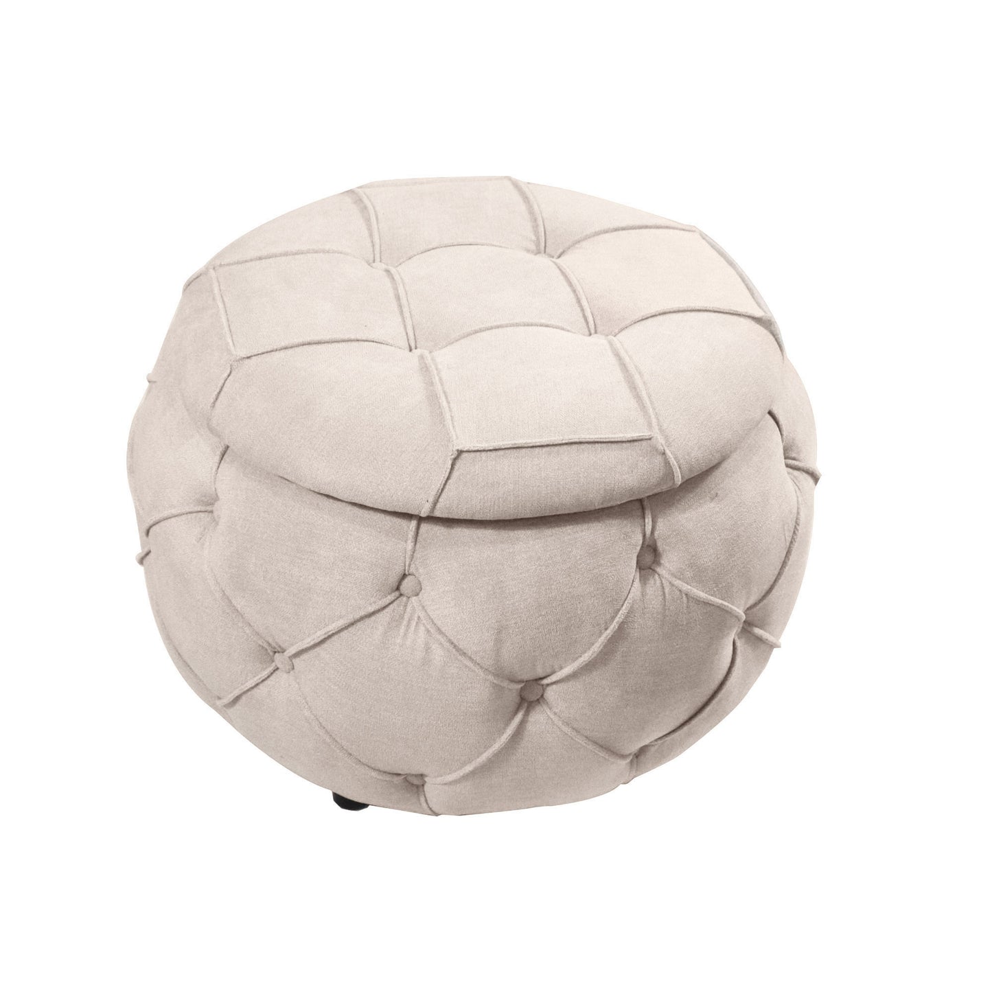 Laney Large Button Tufted Woven Round Storage Ottoman