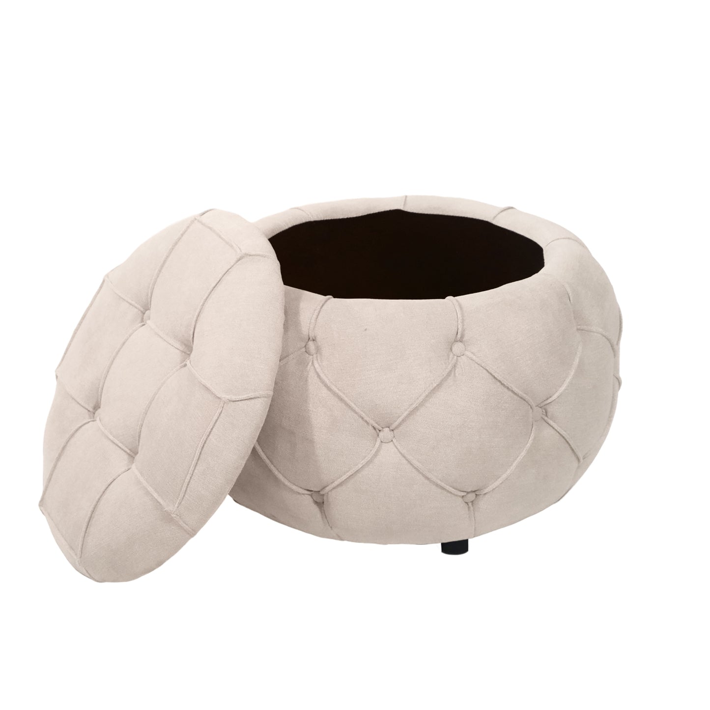 Laney Large Button Tufted Woven Round Storage Ottoman