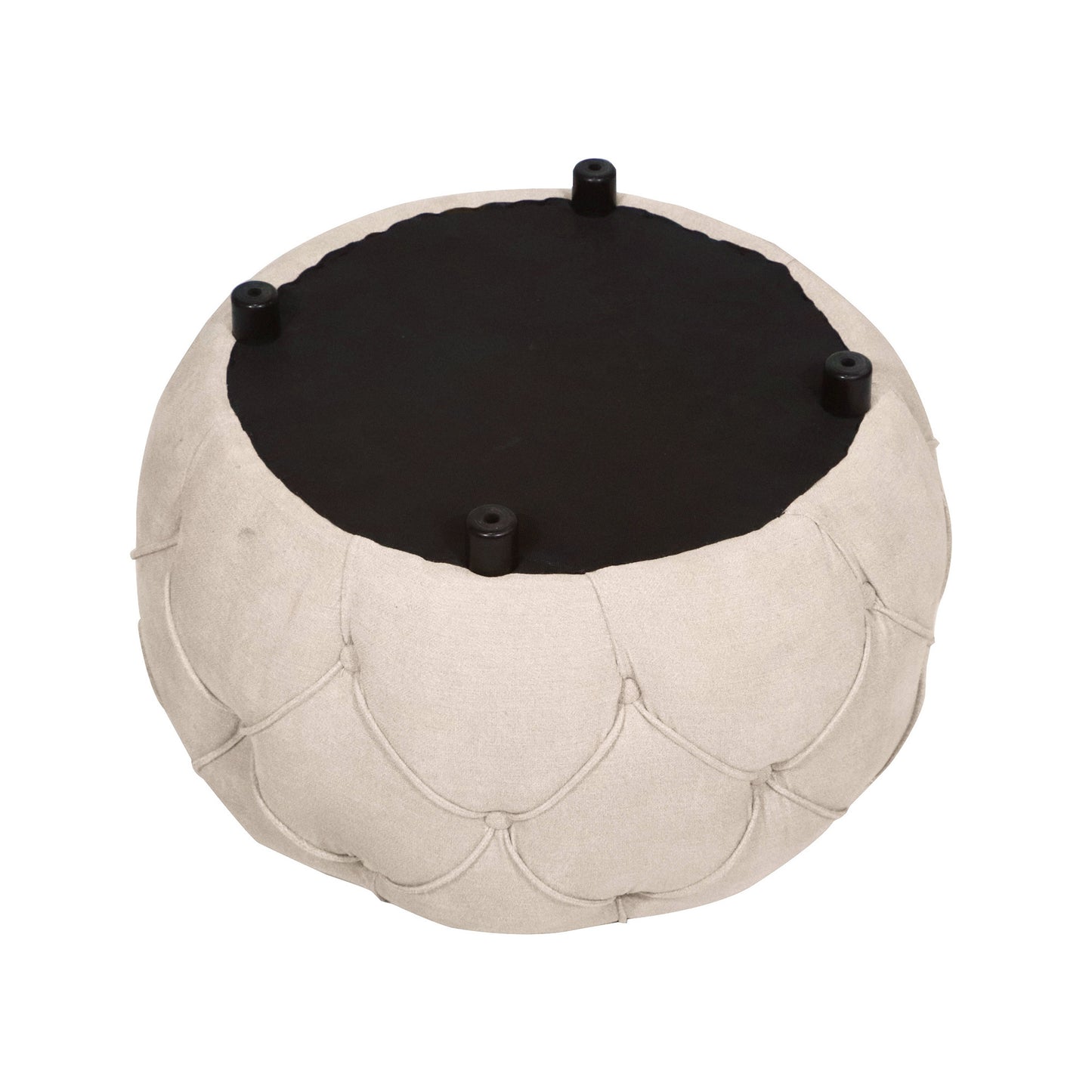 Laney Large Button Tufted Woven Round Storage Ottoman