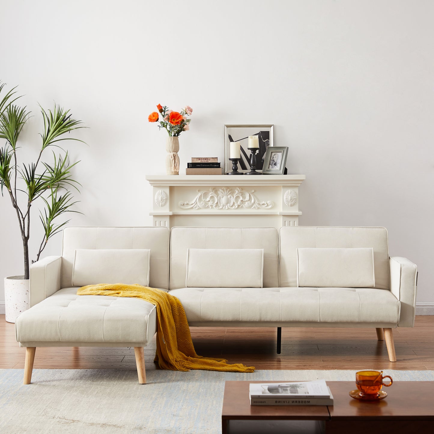 Convertible Sectional Sofa sleeper, Left Facing L-shaped Sofa Counch For Living Room