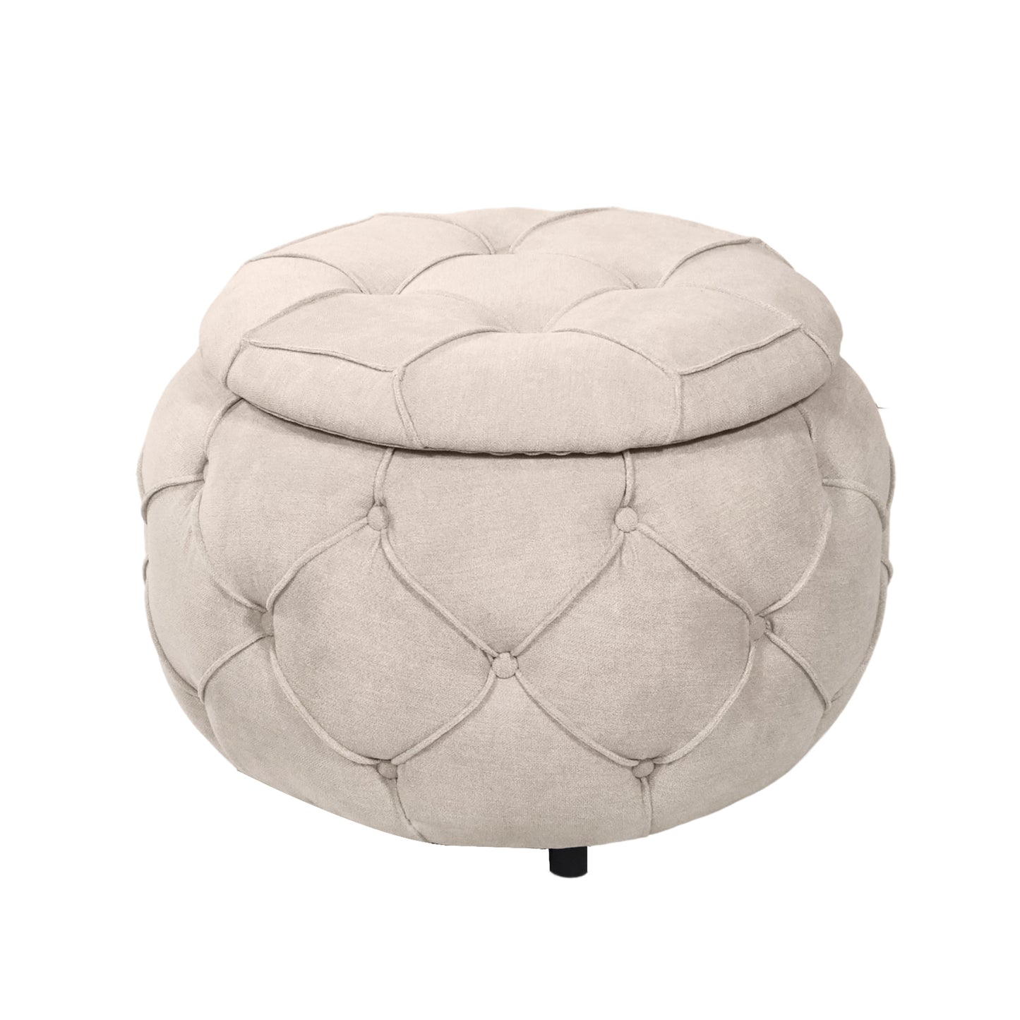 Laney Large Button Tufted Woven Round Storage Ottoman