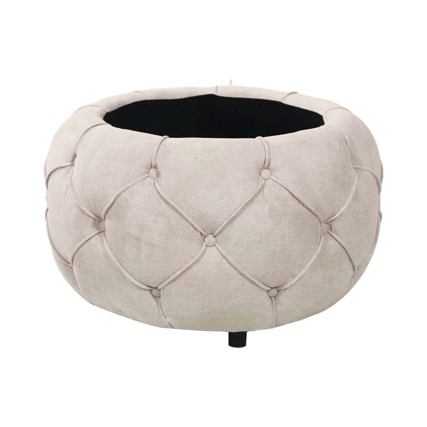 Laney Large Button Tufted Woven Round Storage Ottoman