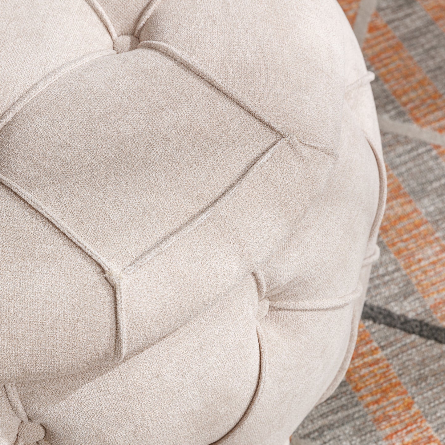 Laney Large Button Tufted Woven Round Storage Ottoman