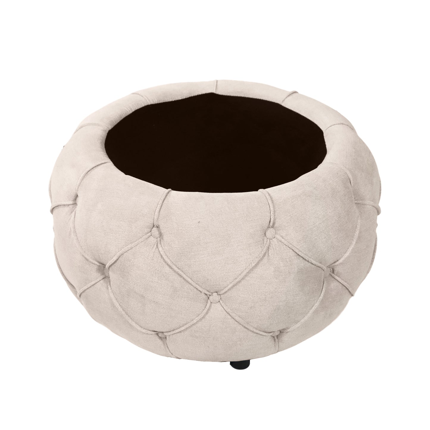 Laney Large Button Tufted Woven Round Storage Ottoman