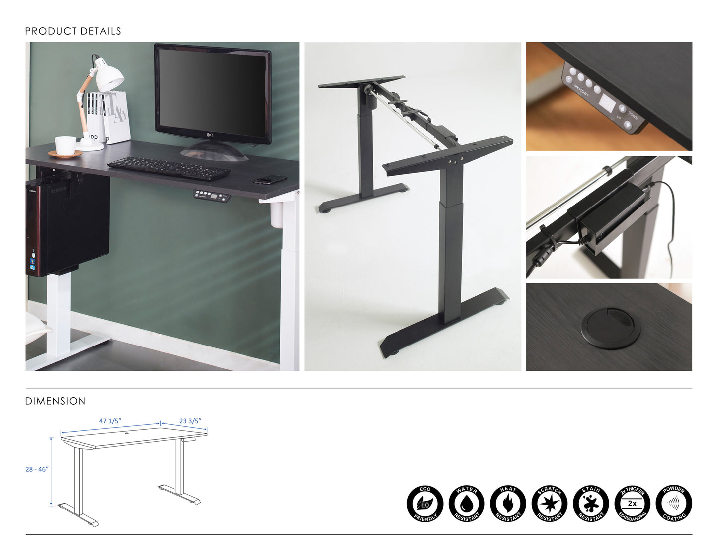 Florence Electric Height Adjustable Desk in Black