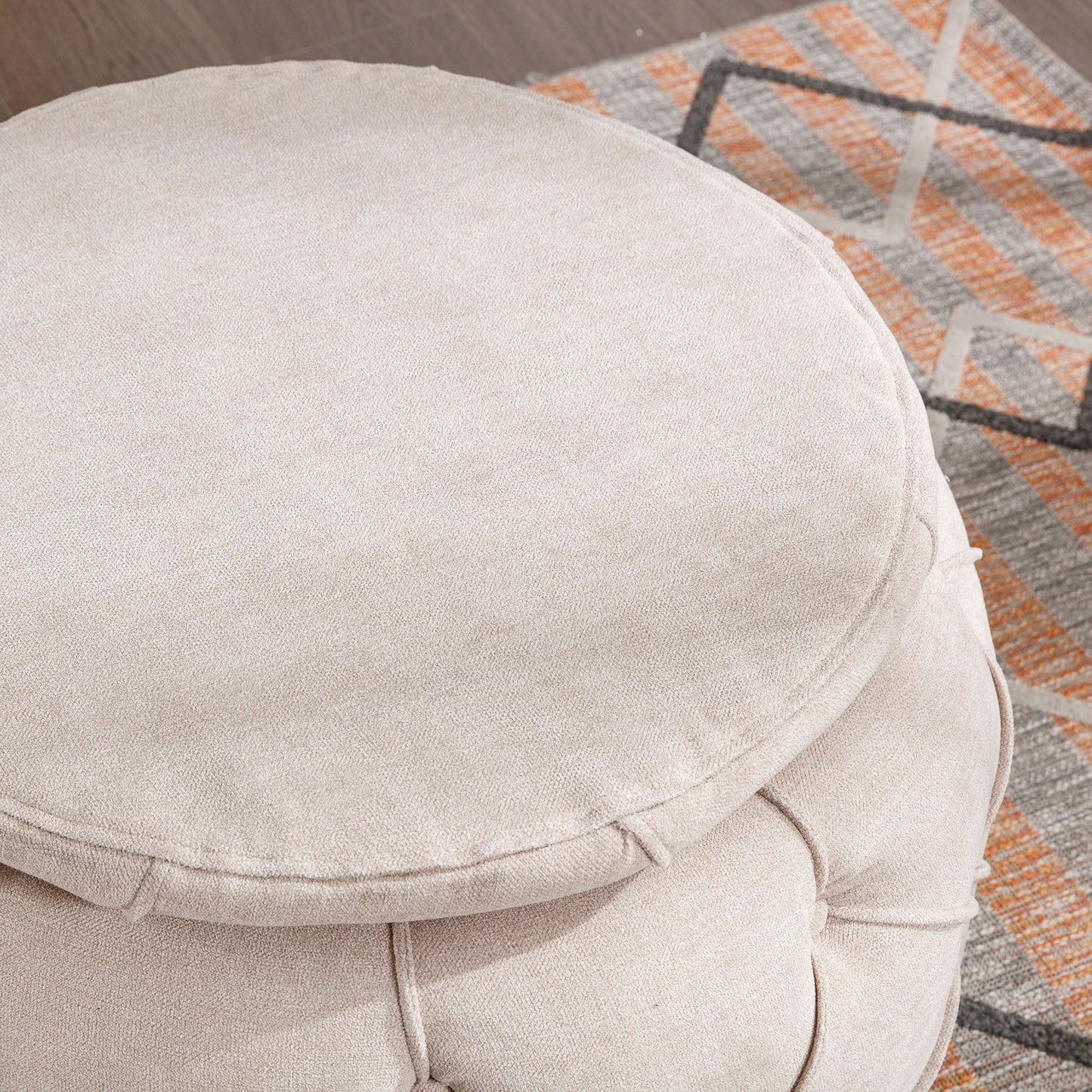 Laney Large Button Tufted Woven Round Storage Ottoman