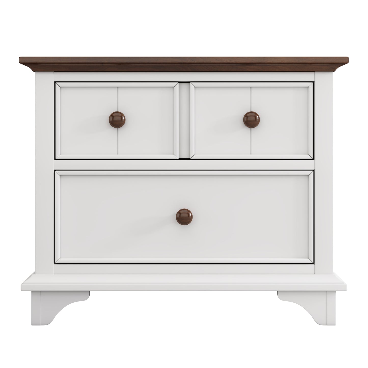 Wooden Captain Two-Drawer Nightstand Kids Night Stand End Side Table for Bedroom, Living Room, Kids' Room, White+Walnut