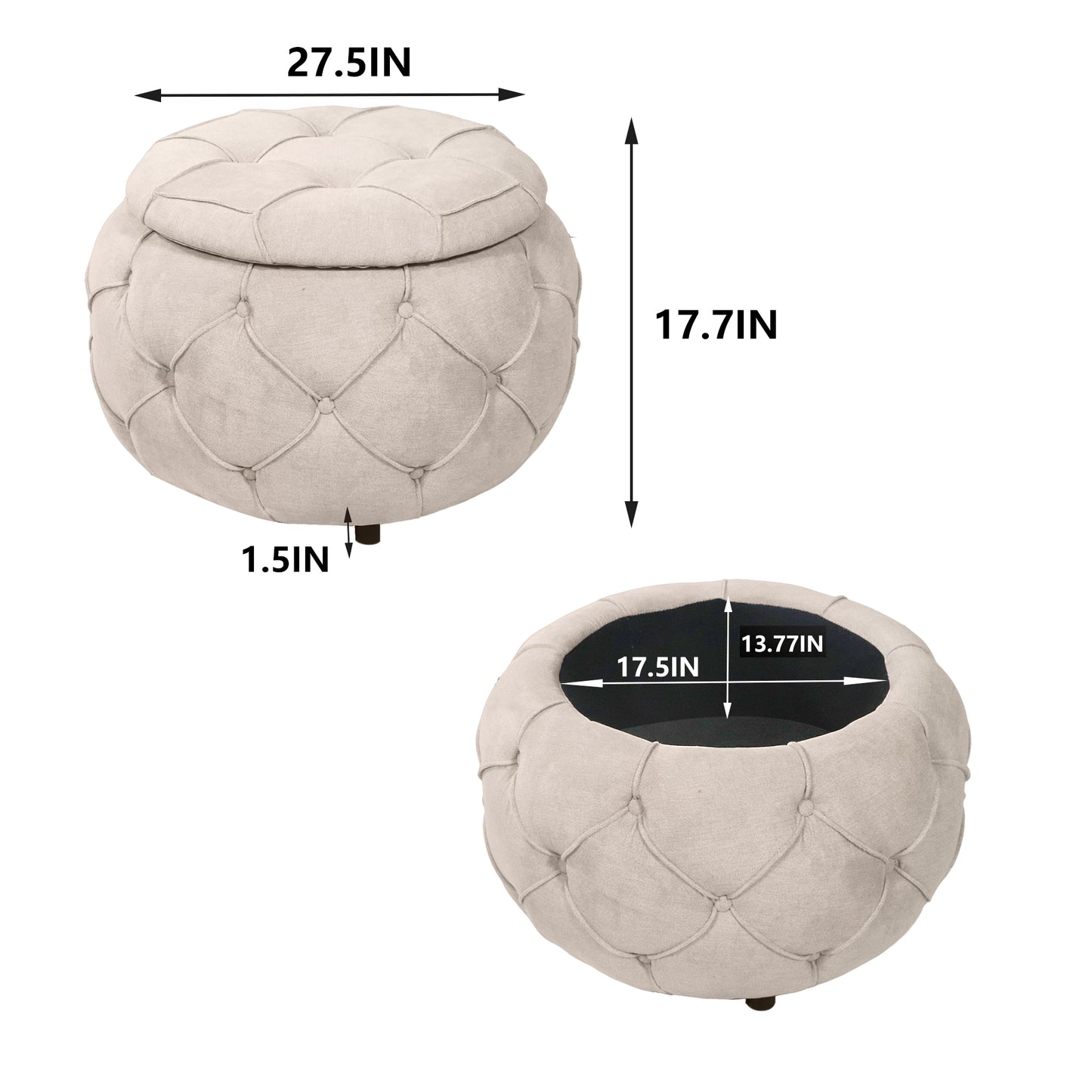 Laney Large Button Tufted Woven Round Storage Ottoman