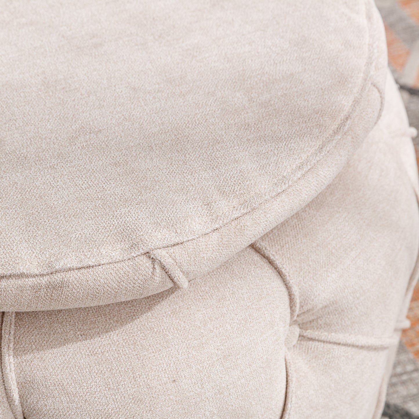 Laney Large Button Tufted Woven Round Storage Ottoman