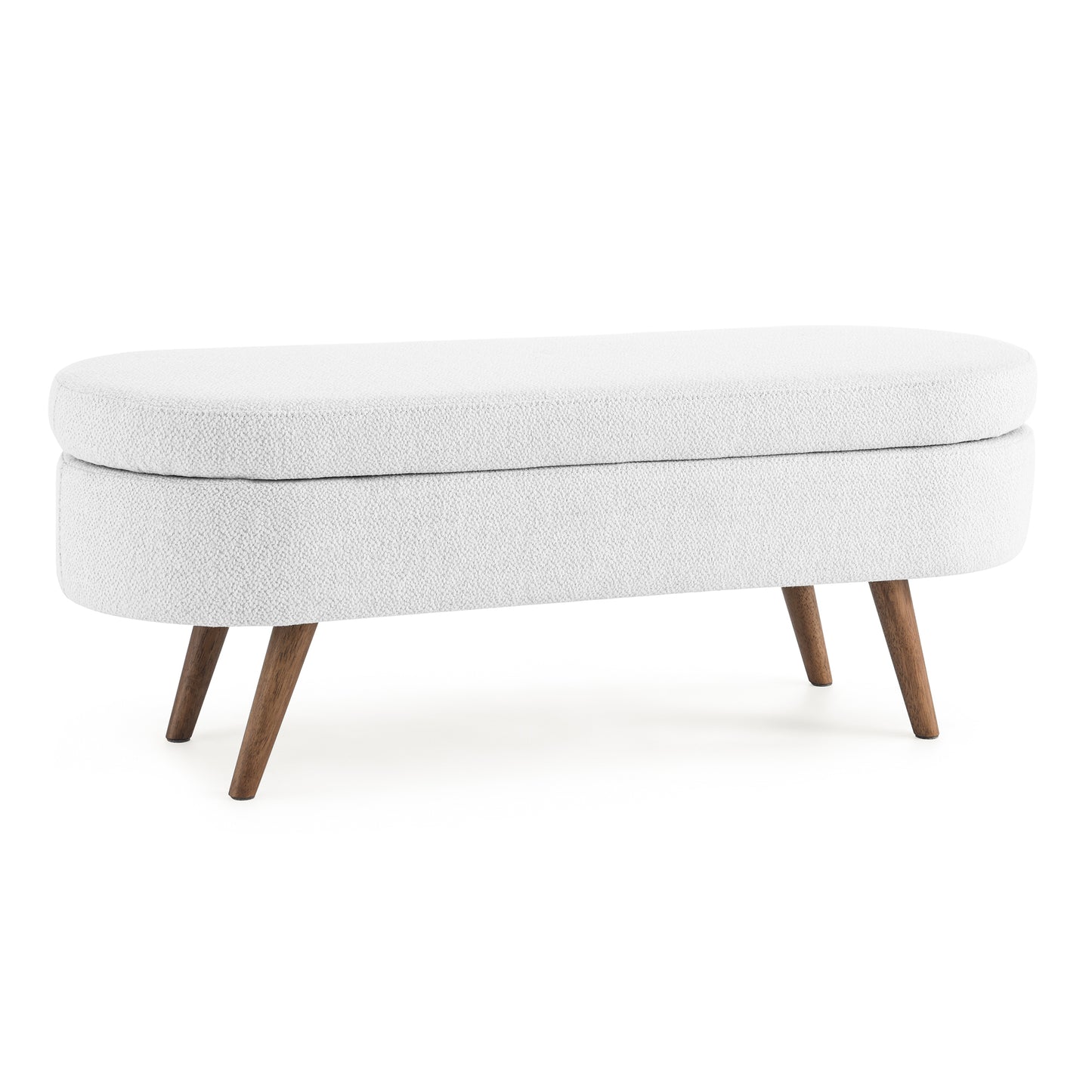 Isiris Ottoman Oval Storage Bench, Rubber Wood Legs, White(43.5“x16”x16“)