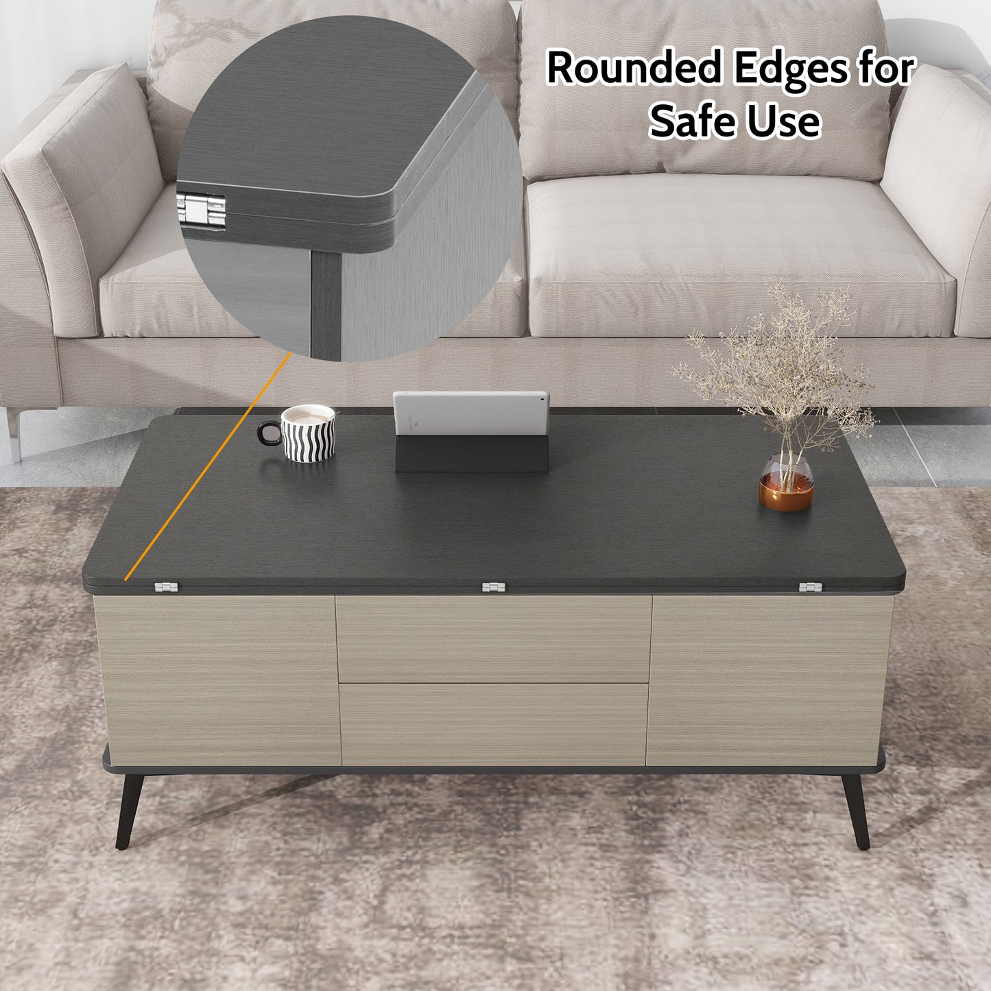 5 Pieces Lift Top Coffee Table Set with Convertible Storage