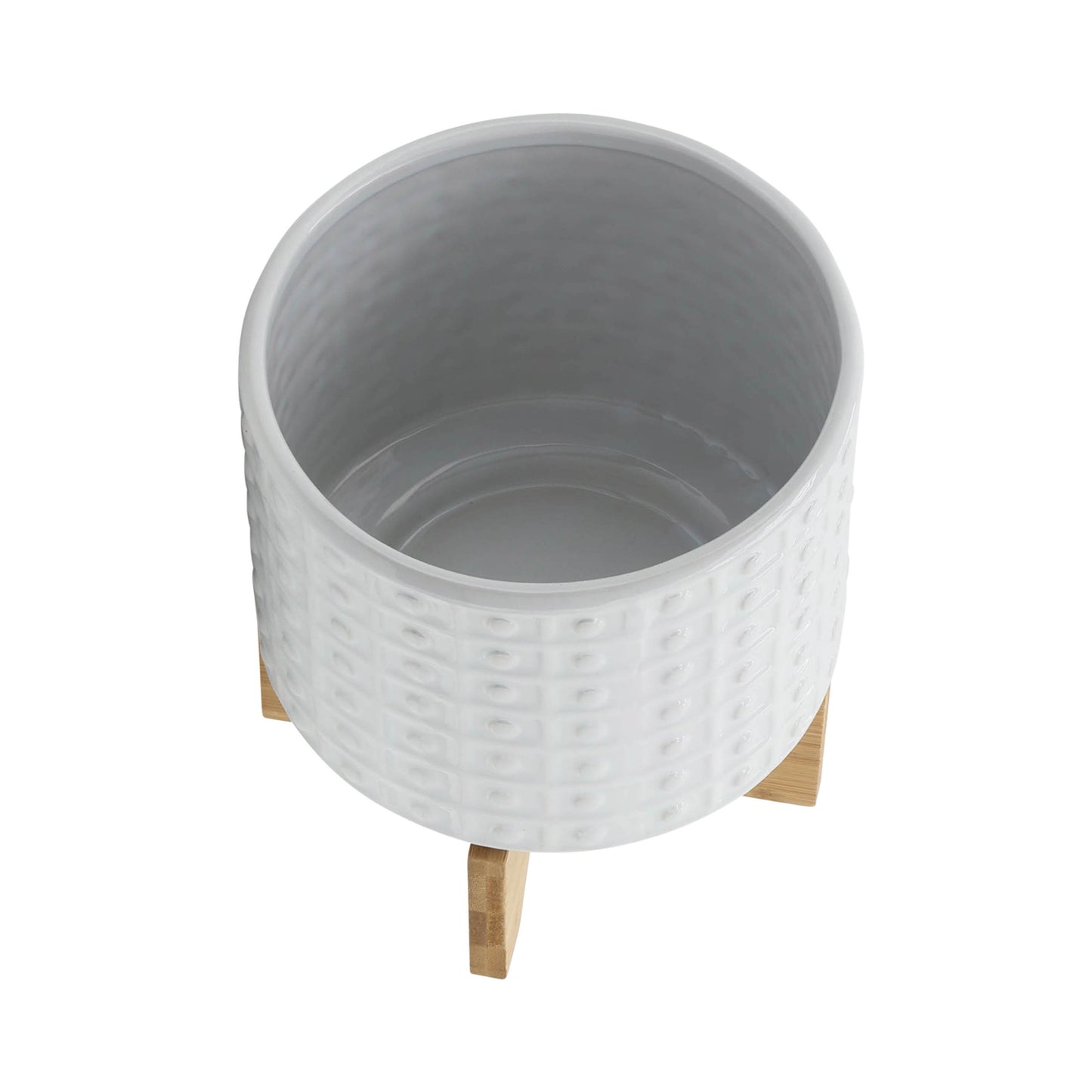 8" Dotted Planter with Stand - White