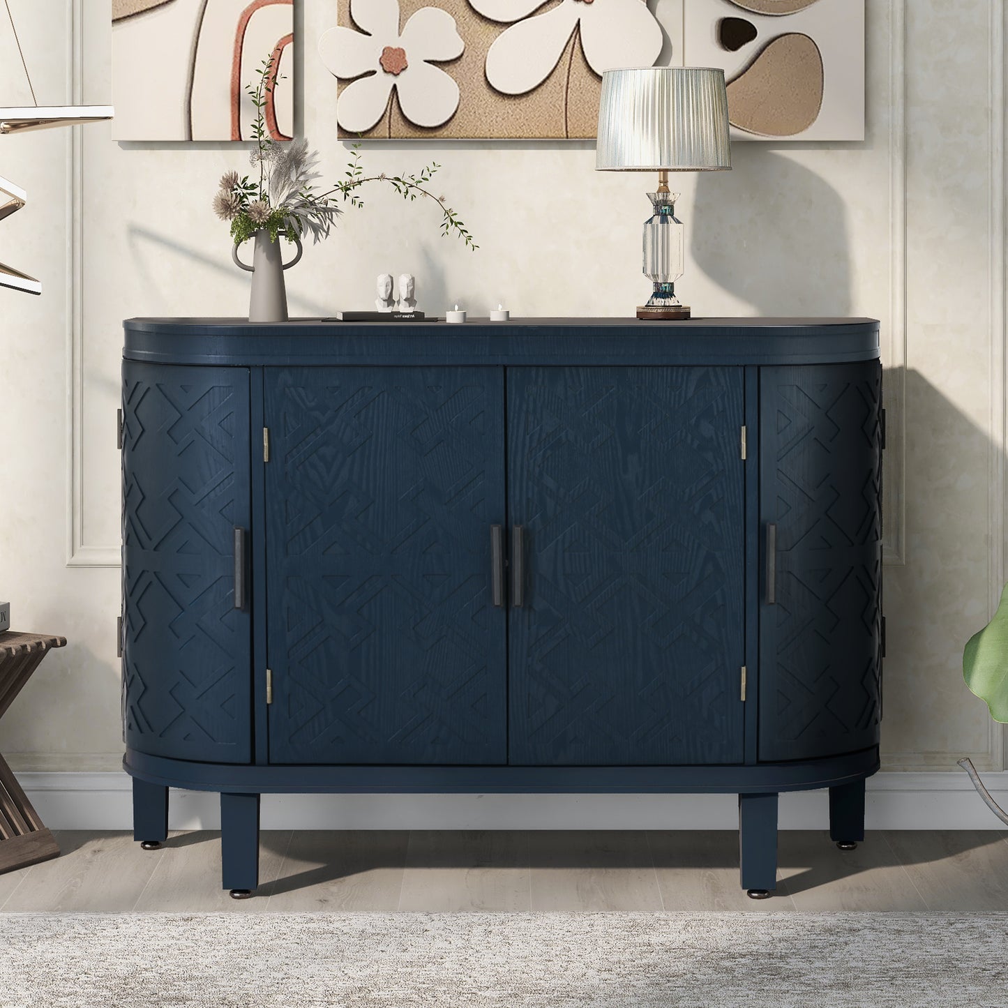 U-Style Accent Storage Cabinet Sideboard Wooden Cabinet with Antique Pattern Doors for Hallway, Entryway, Living Room, Bedroom