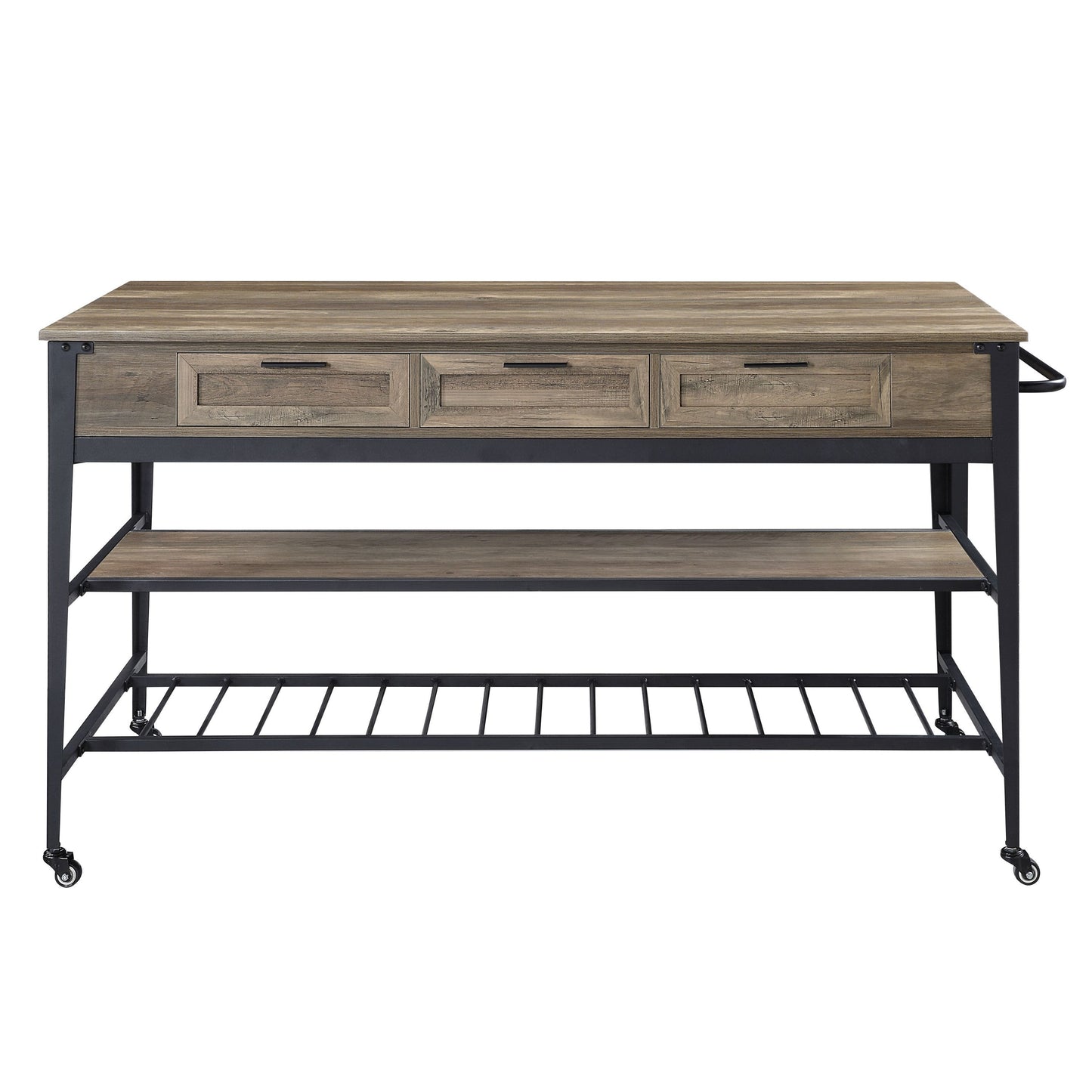 ACME Macaria Kitchen Island Rustic Oak & Black Finish