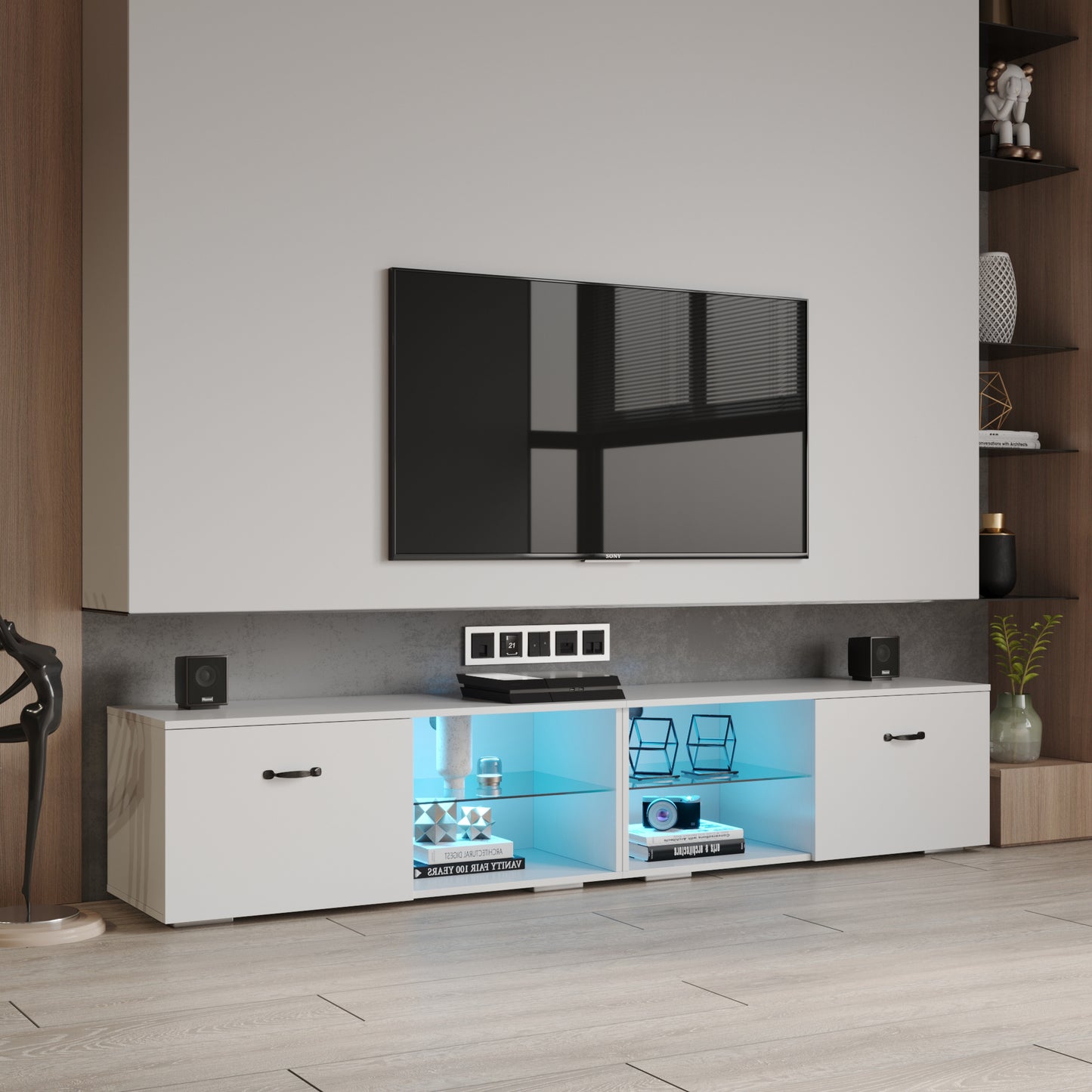 TV cabinet with LED light, white TV cabinet