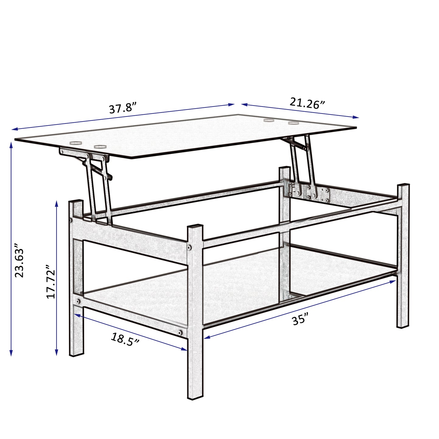 Modern Simple 2-Layer Tempered Glass Lift Top Coffee Table