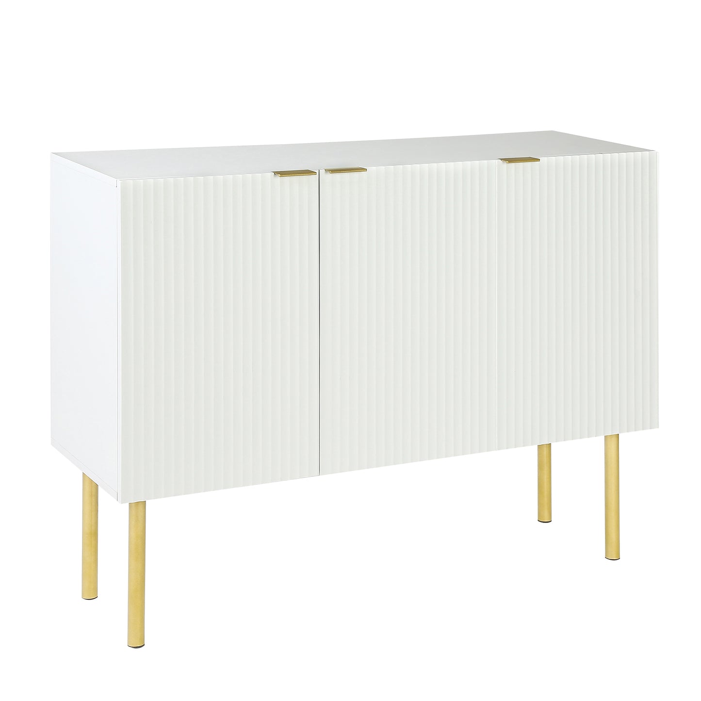 TREXM Modern Simple & Luxury Style Sideboard Particle Board & MDF Board Cabinet with Gold Metal Legs & Handles, Adjustable Shelves for Living Room, Dining Room (White)