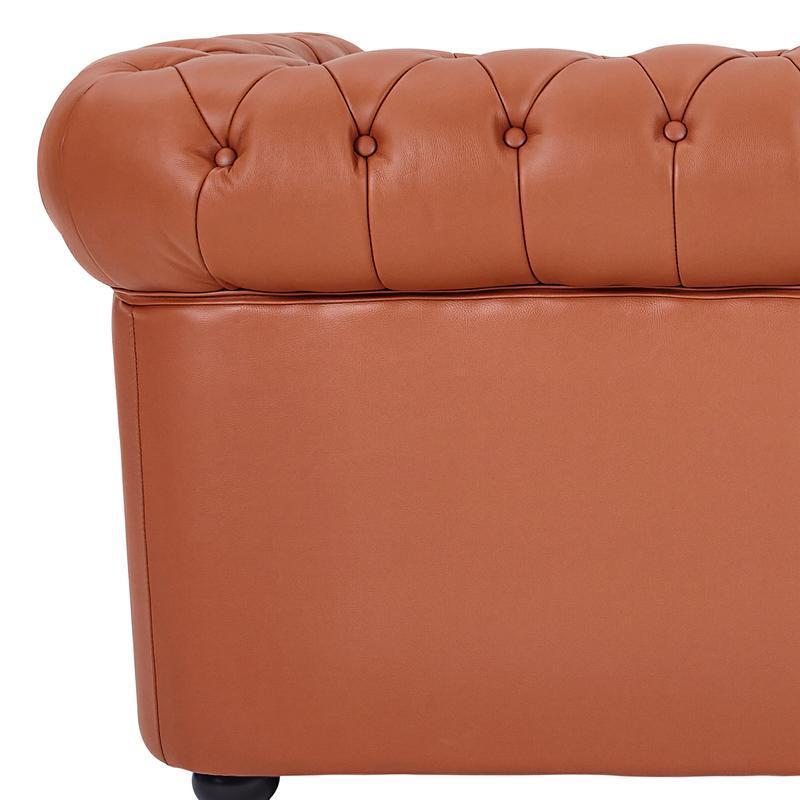 classic sofa 3-seat genuine leather solid wood oak feet