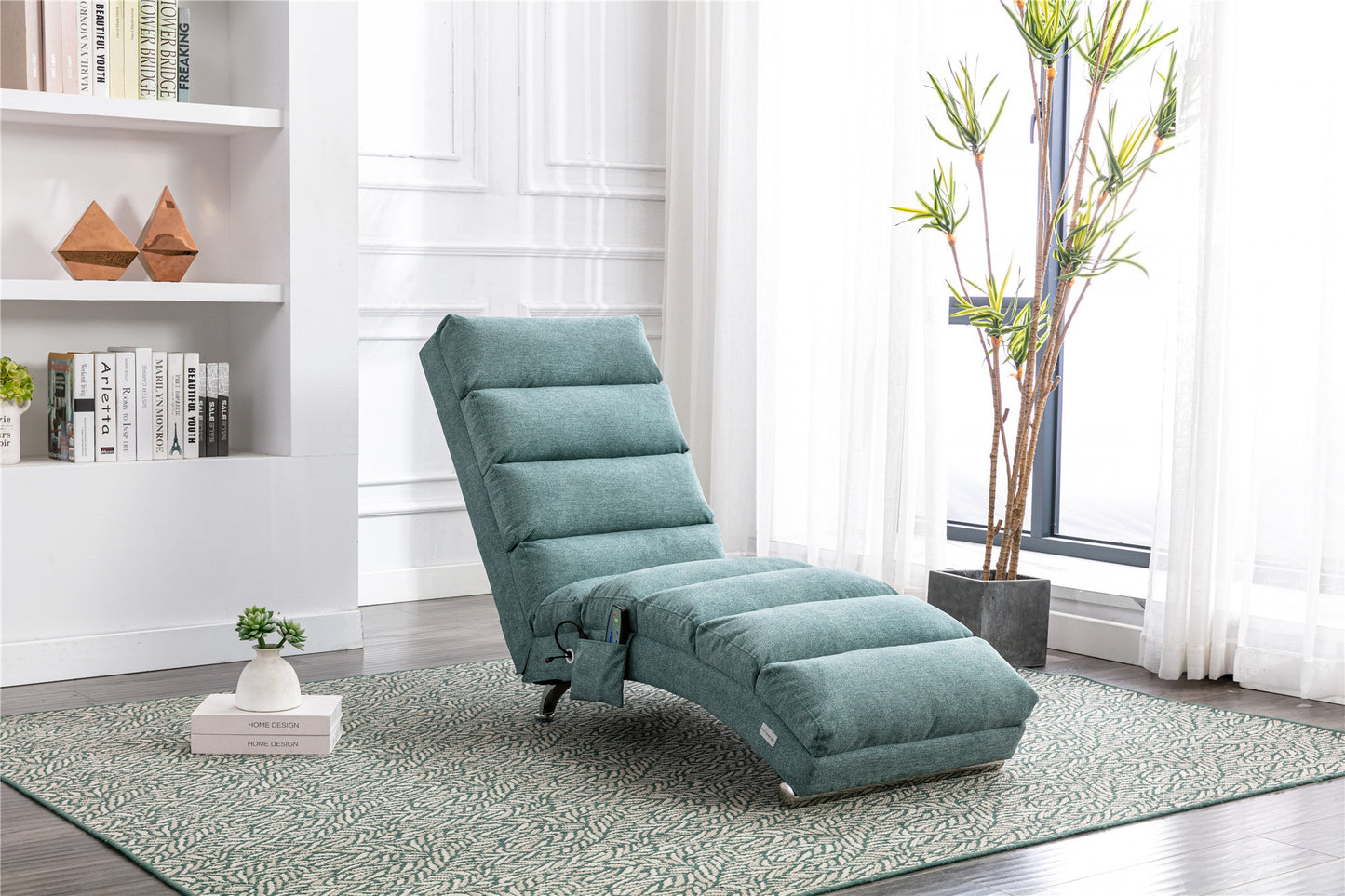 Linen Chaise Lounge Indoor Chair, teal